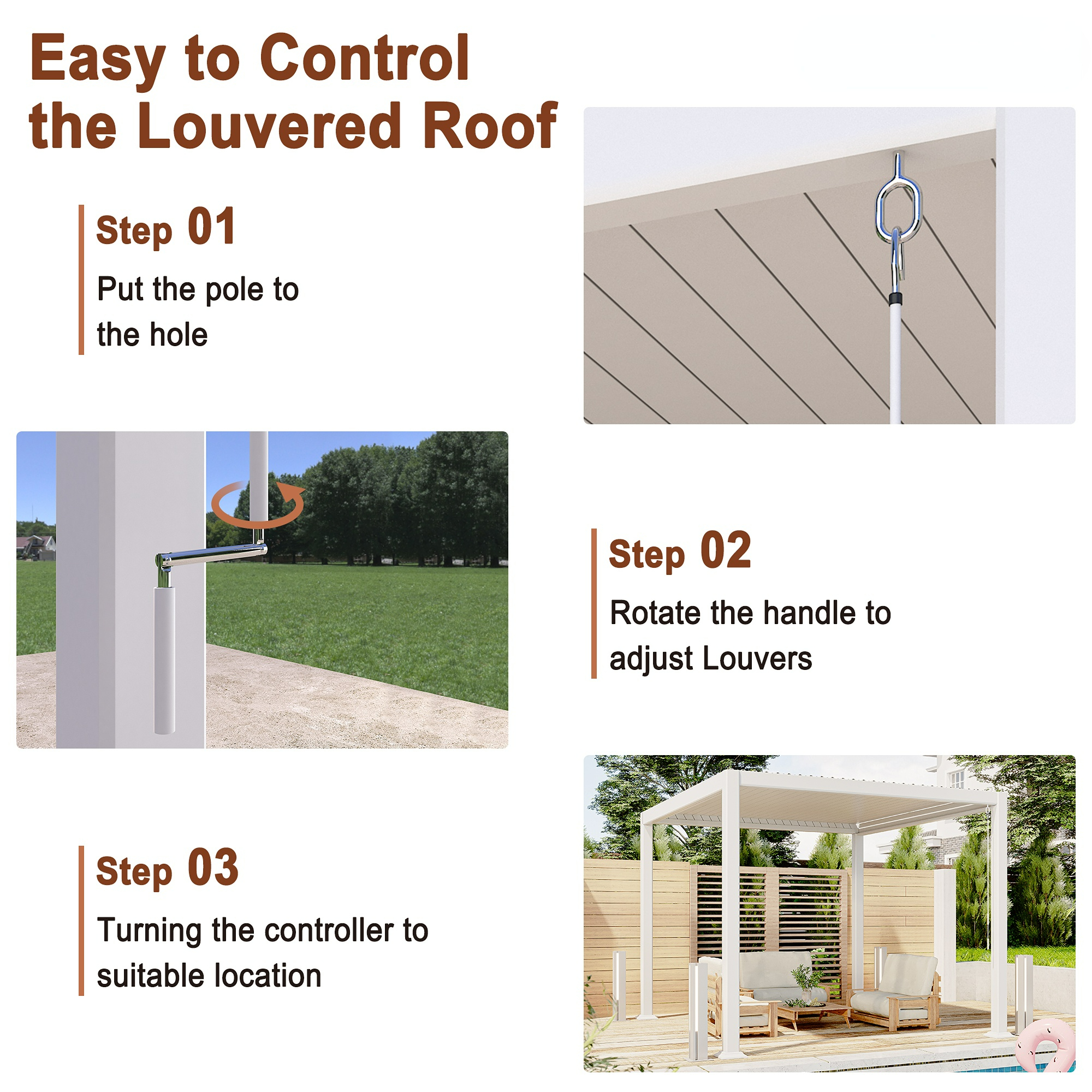 10 x 10 ft Outdoor Louvered Pergola in Aluminum with Adjustable Roof