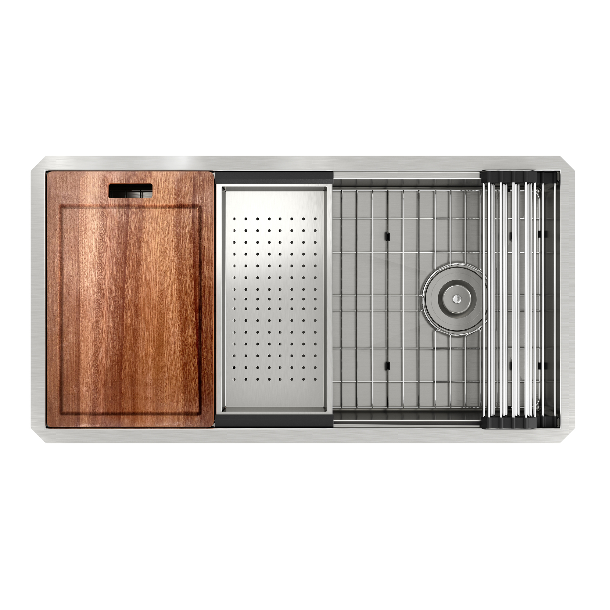 Undermount 36-in x 19-in Brushed Stainless Steel Single Bowl Workstation Kitchen Sink-Mondawe