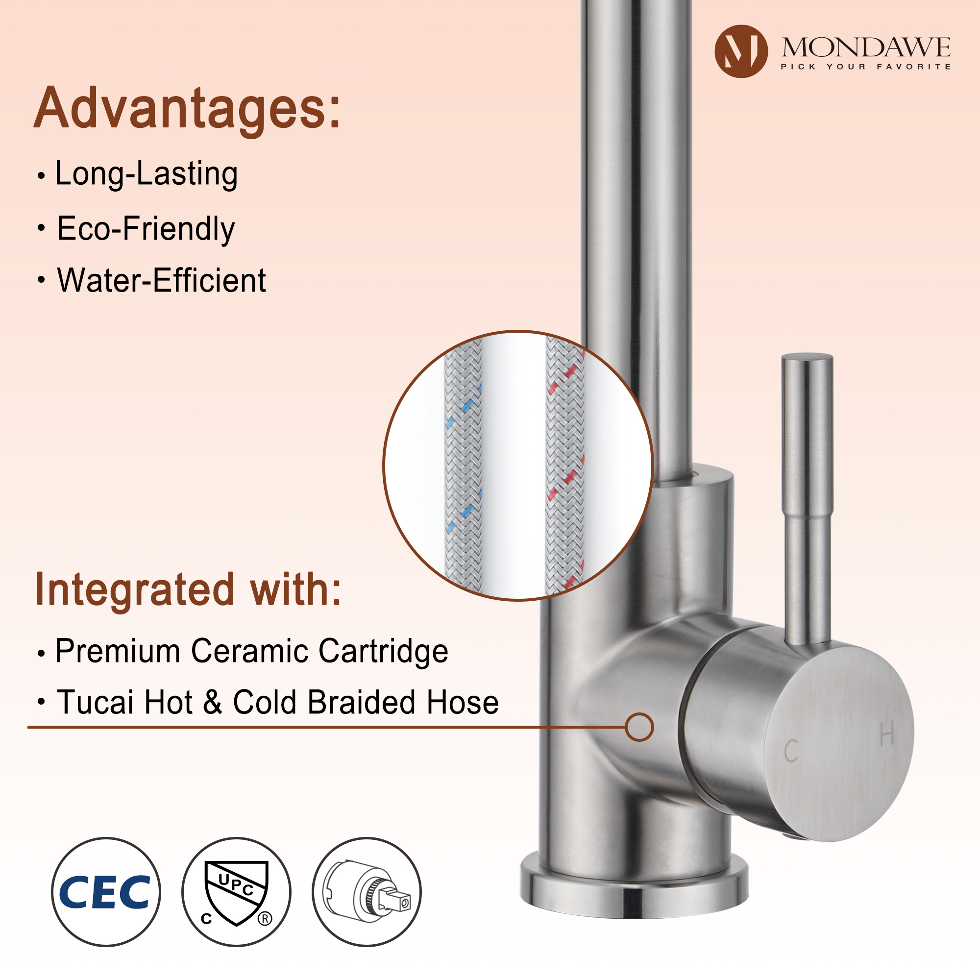 High Arc Pull Down Single Handle Kitchen Faucet with Accessories-Mondawe