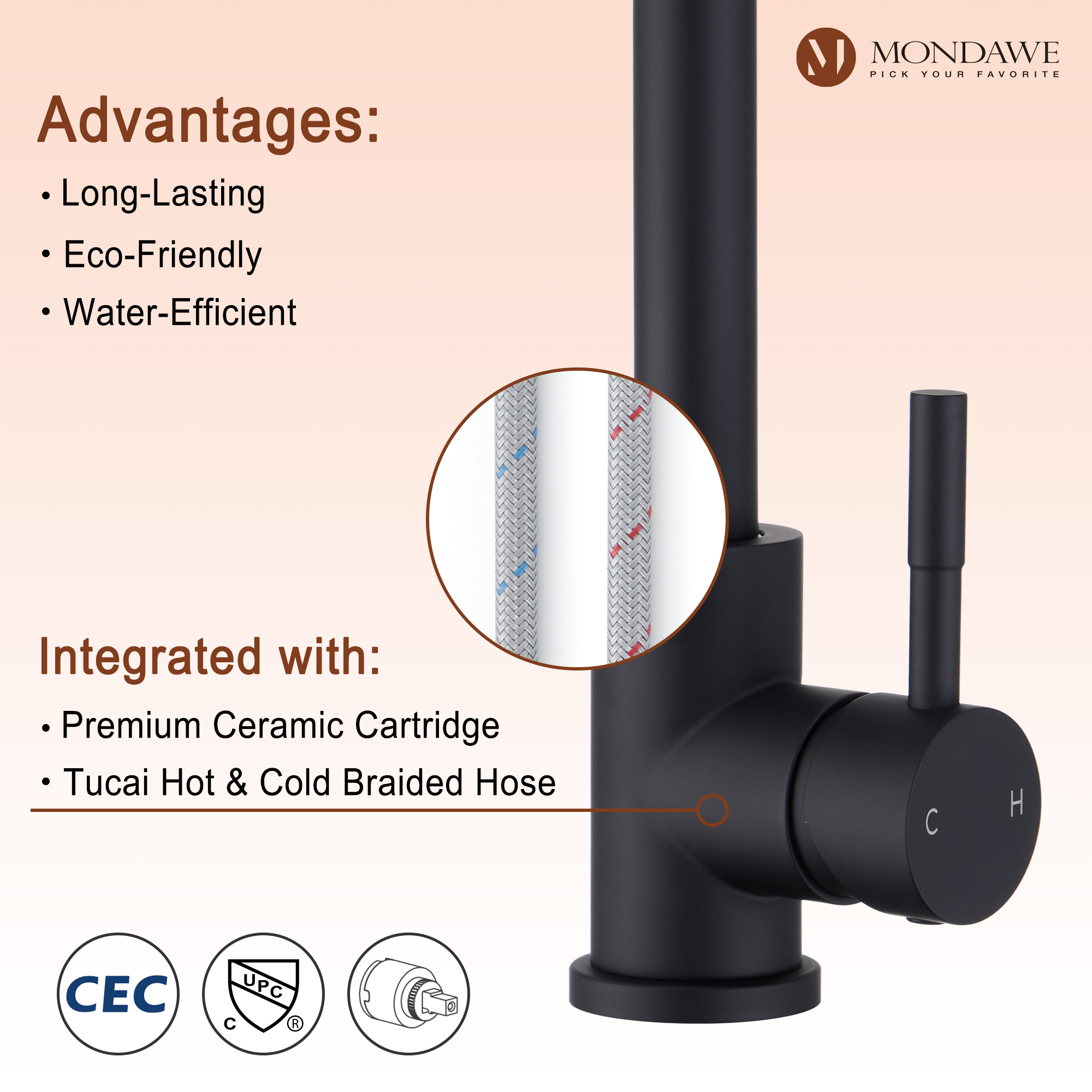 High Arc Pull Down Single Handle Kitchen Faucet with Accessories-Mondawe