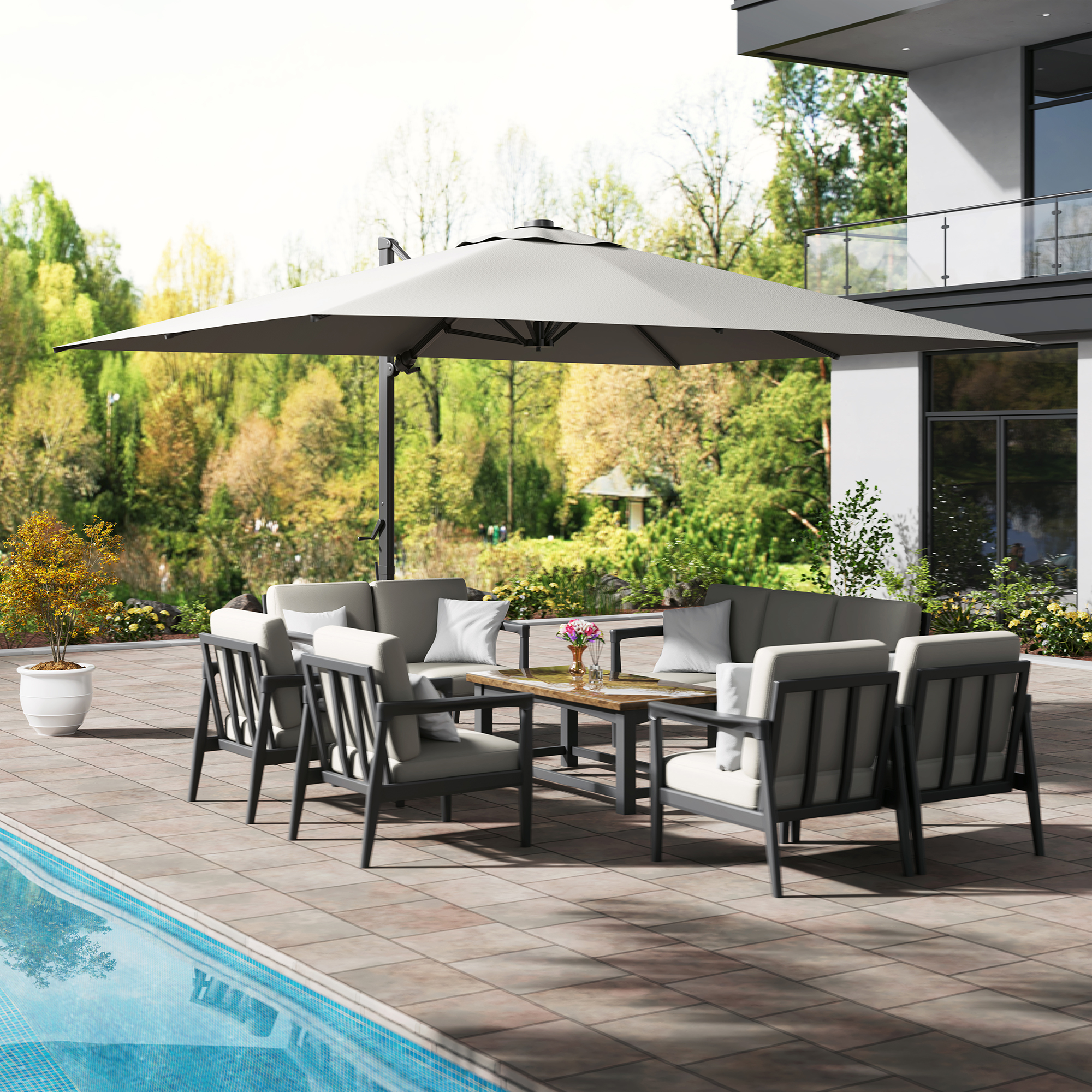 Mondawe 13ft Square Aluminum Tilt Umbrella for Outdoor Patio Umbrella