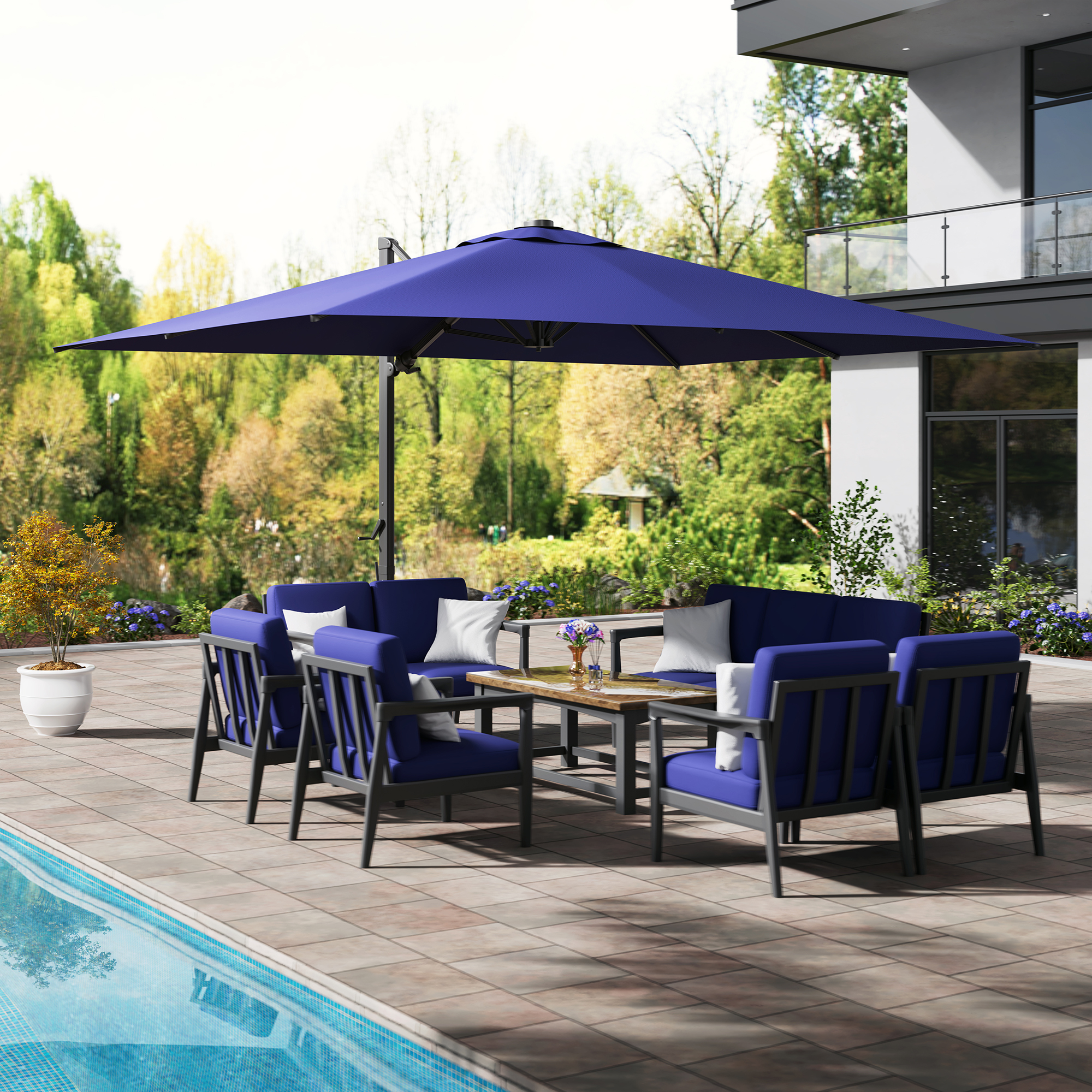 Mondawe 13ft Square Aluminum Tilt Umbrella for Outdoor Patio Umbrella