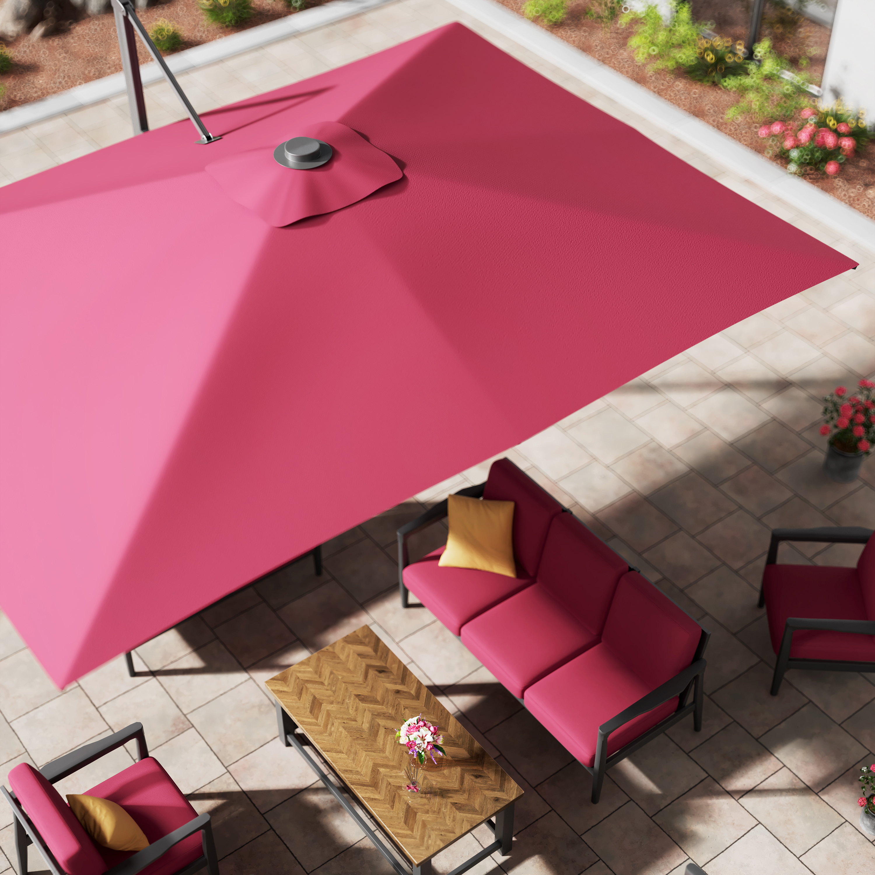 10ft Square Bluetooth Ambient Light 360° Rotation Outdoor Cantilever Tilt Patio Umbrella