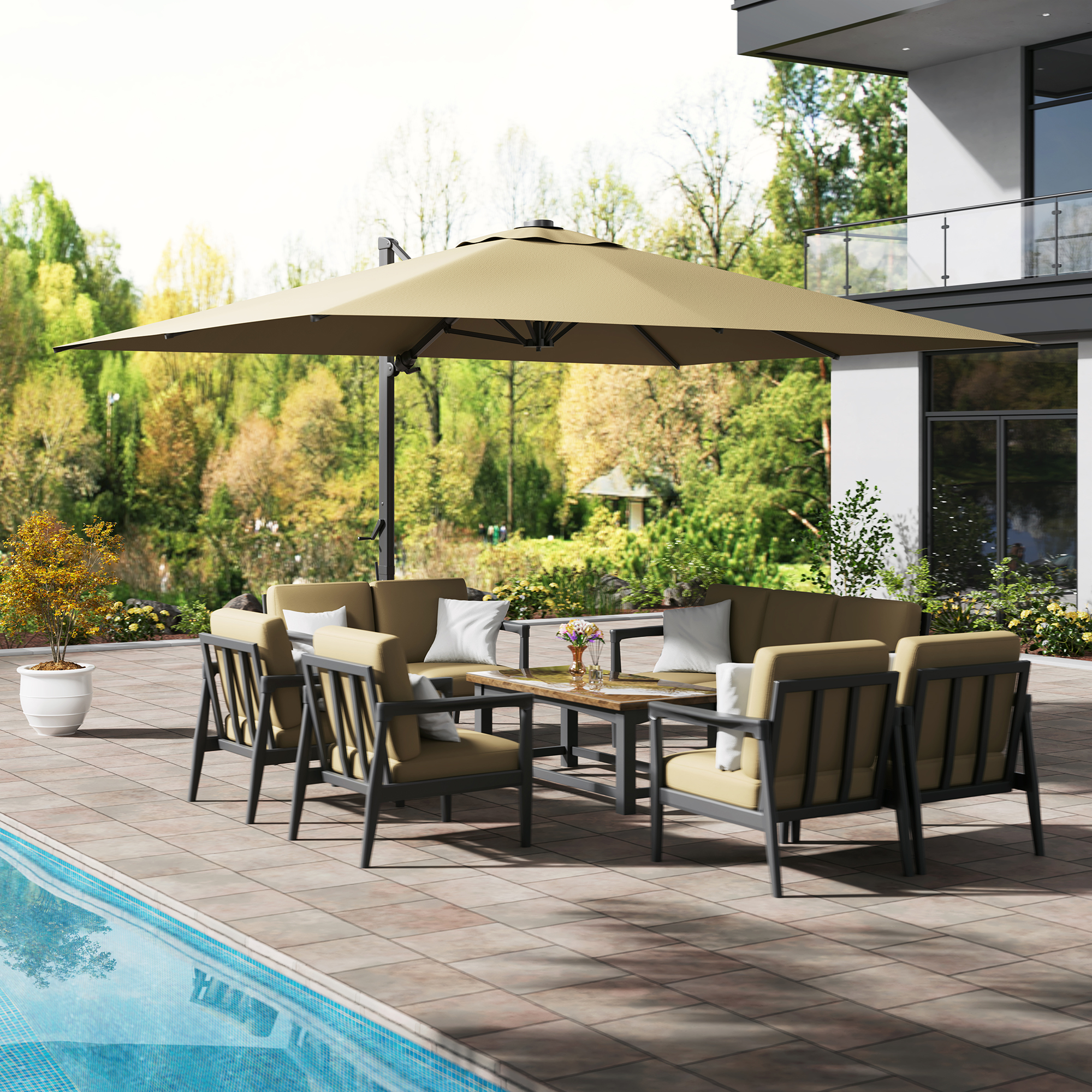 Mondawe 13ft Square Aluminum Tilt Umbrella for Outdoor Patio Umbrella