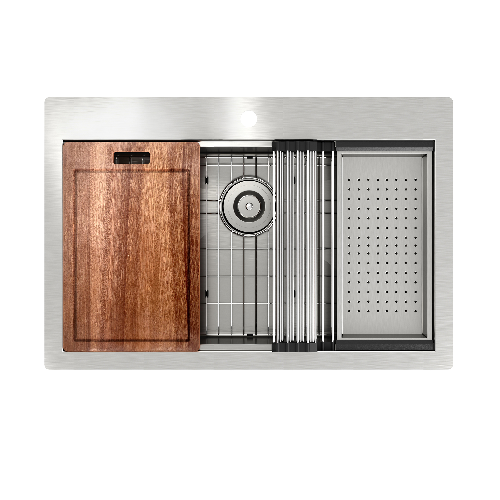 Drop-In 33-in x 22-in Brushed Stainless Steel Single Bowl Workstation Kitchen Sink-Mondawe