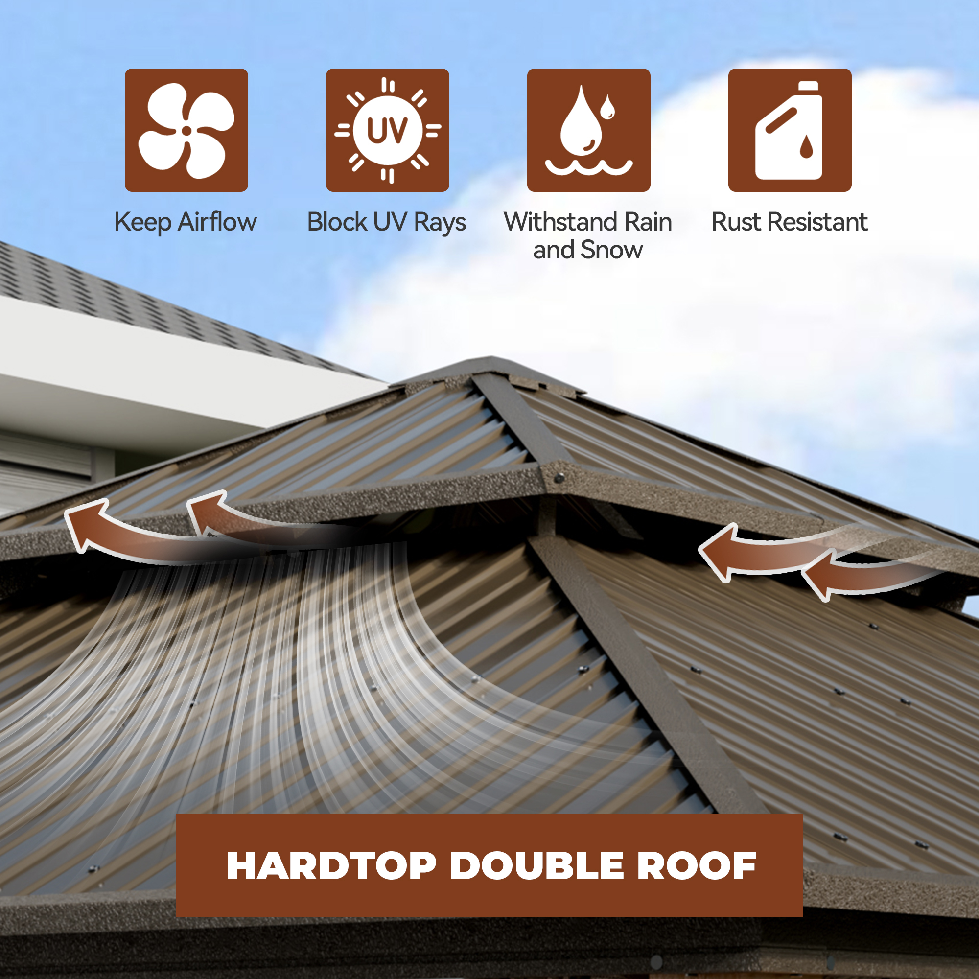 Cedar Frame Hard Top Gazebo with Galvanized Steel Double Roof, Curtain and Net, Outdoor Wooden Gazebo Pergola for Patio Lawn Backyard