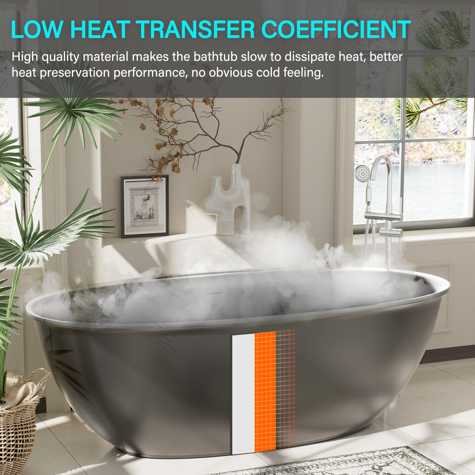 63" Free Standing Tub Stone Resin Freestanding Bathtub Matte White Solid Surface Soaking Tub with Drain, Drain Hose & Sanding Paper