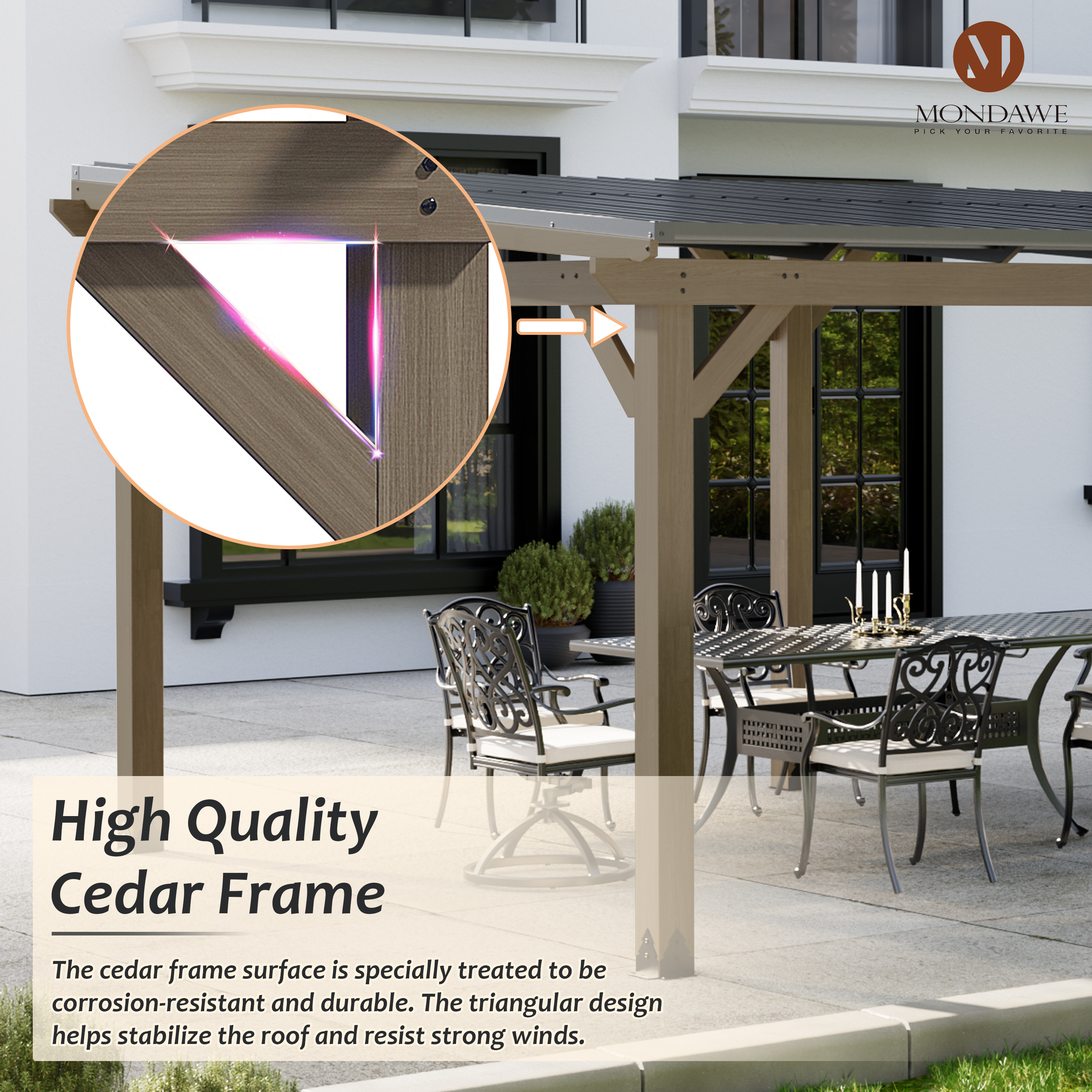 Outdoor Cedar Wooden Hardtop Gazebo with Pitched Galvanized Steel Roof