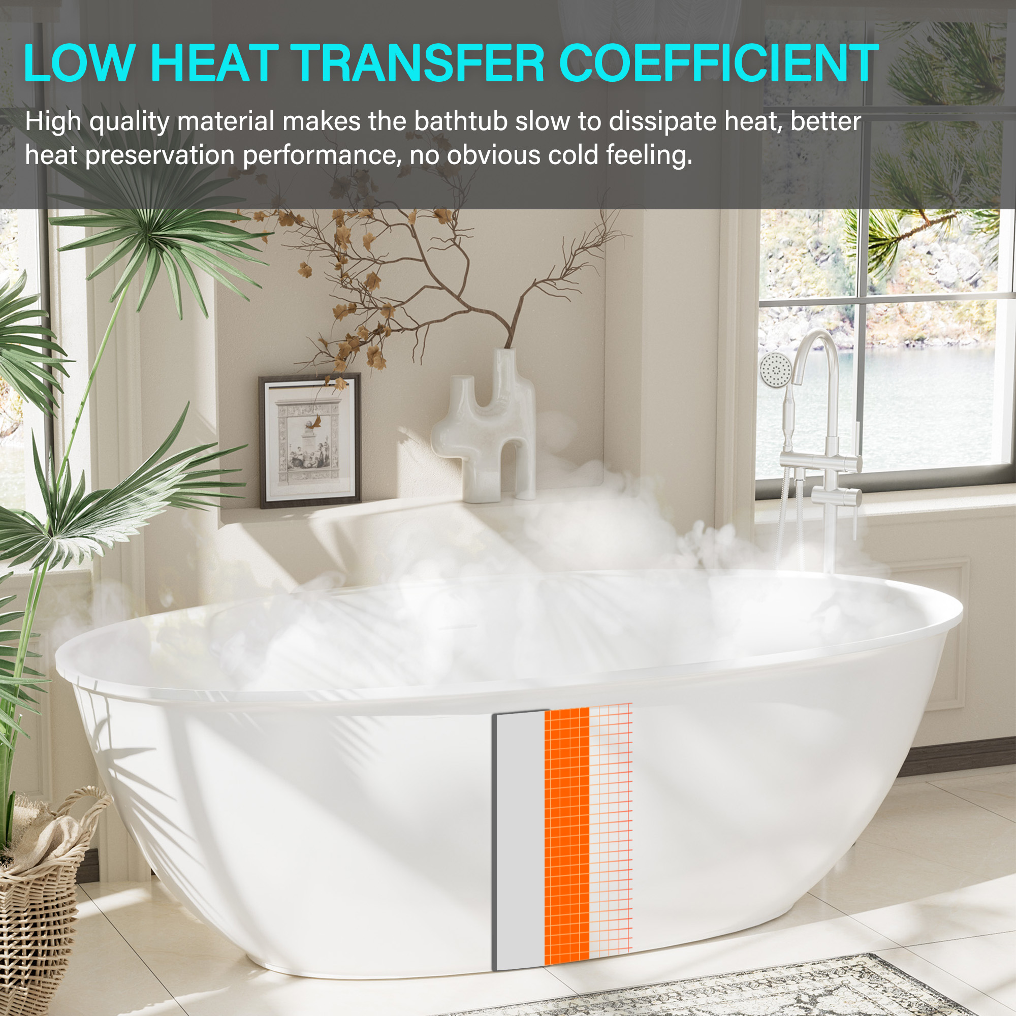 63" Free Standing Tub Stone Resin Freestanding Bathtub Matte White Solid Surface Soaking Tub with Drain, Drain Hose & Sanding Paper