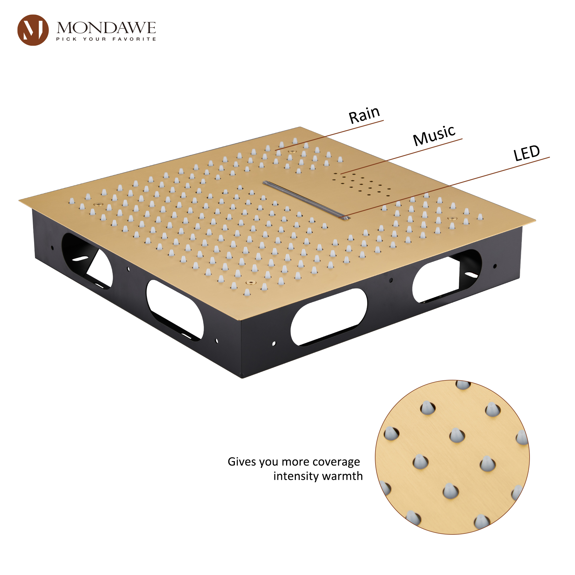 Mondawe 4-Way Shower System with LED and Music Player in Black/Nickel/Gold-Mondawe