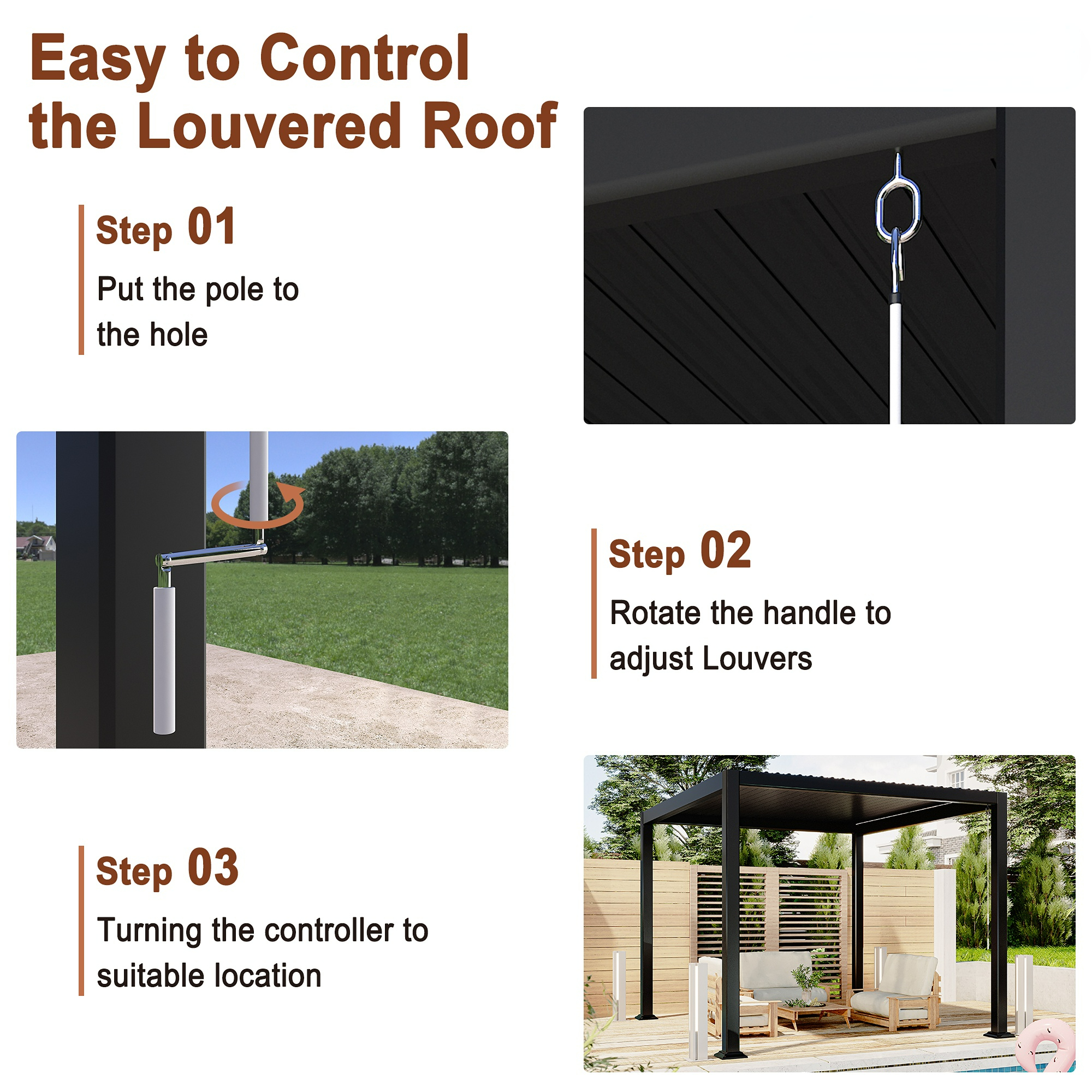 10 x 10 ft Outdoor Louvered Pergola in Aluminum with Adjustable Roof