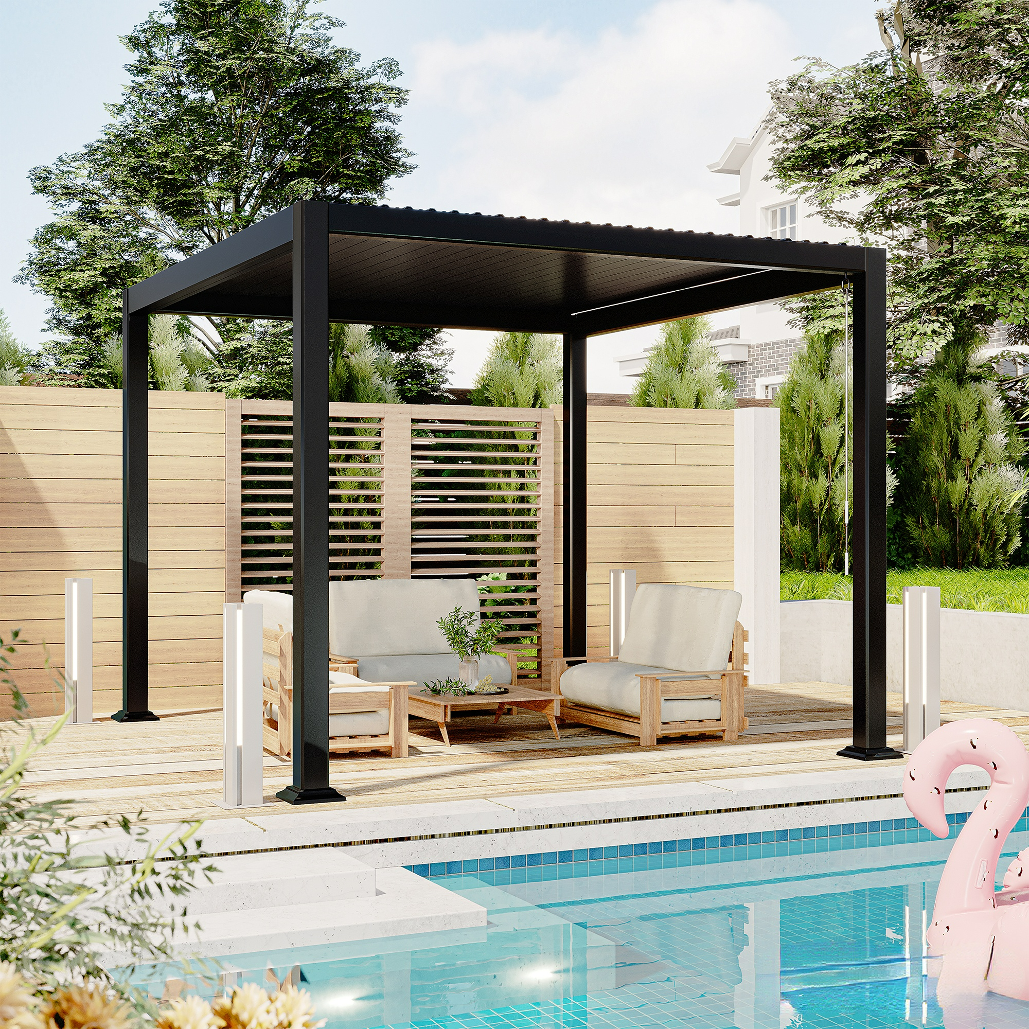 10 x 10 ft Outdoor Louvered Pergola in Aluminum with Adjustable Roof