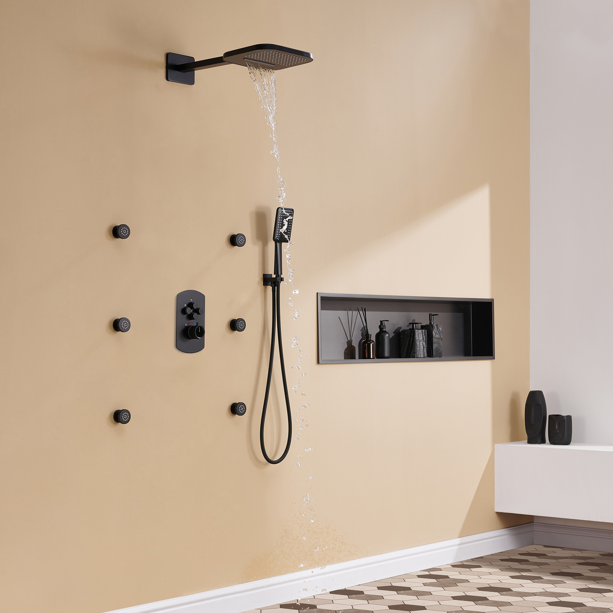 Mondawe Pressure Balanced 4-Spray Patterns 22 in. Wall Mounted Rainfall Dual Shower Heads-Mondawe