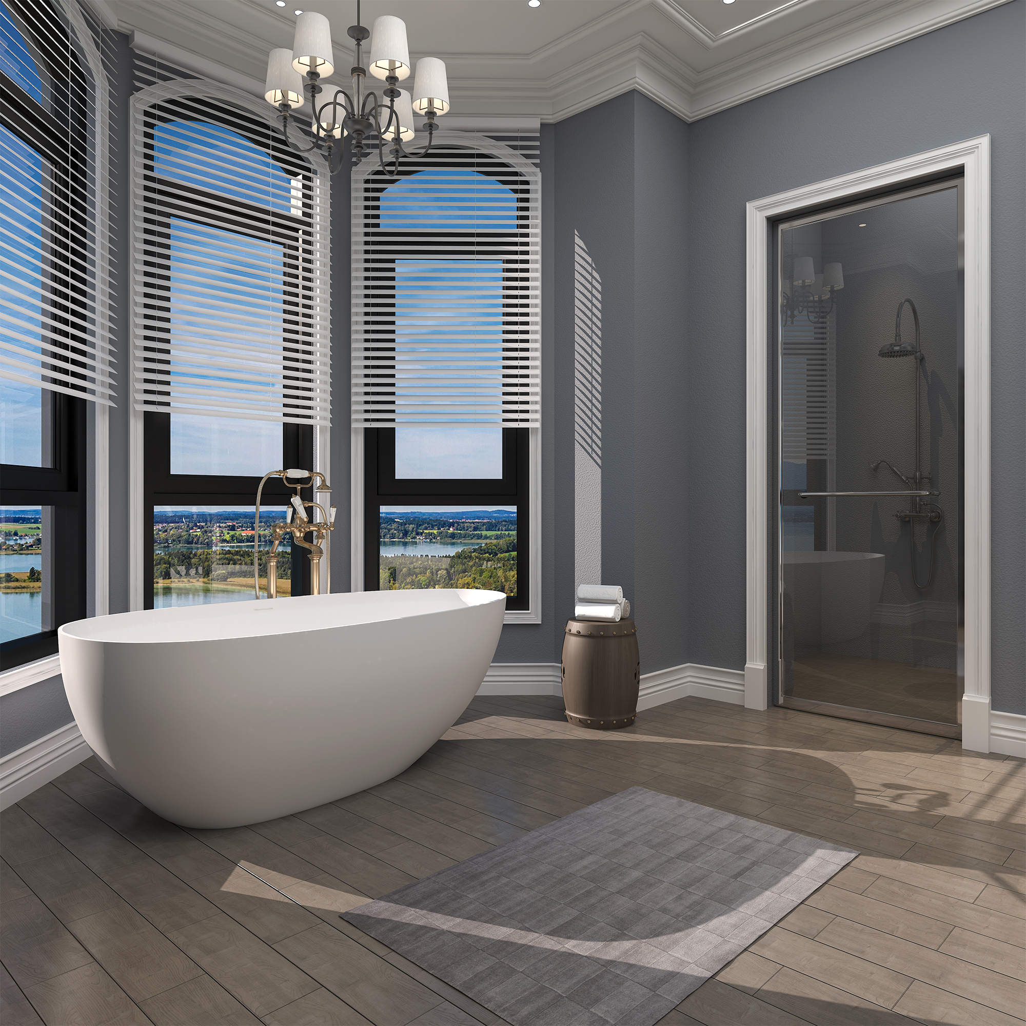 63 in. Solid Surface Free-Standing Bathtub with Centre Drain in Matte White