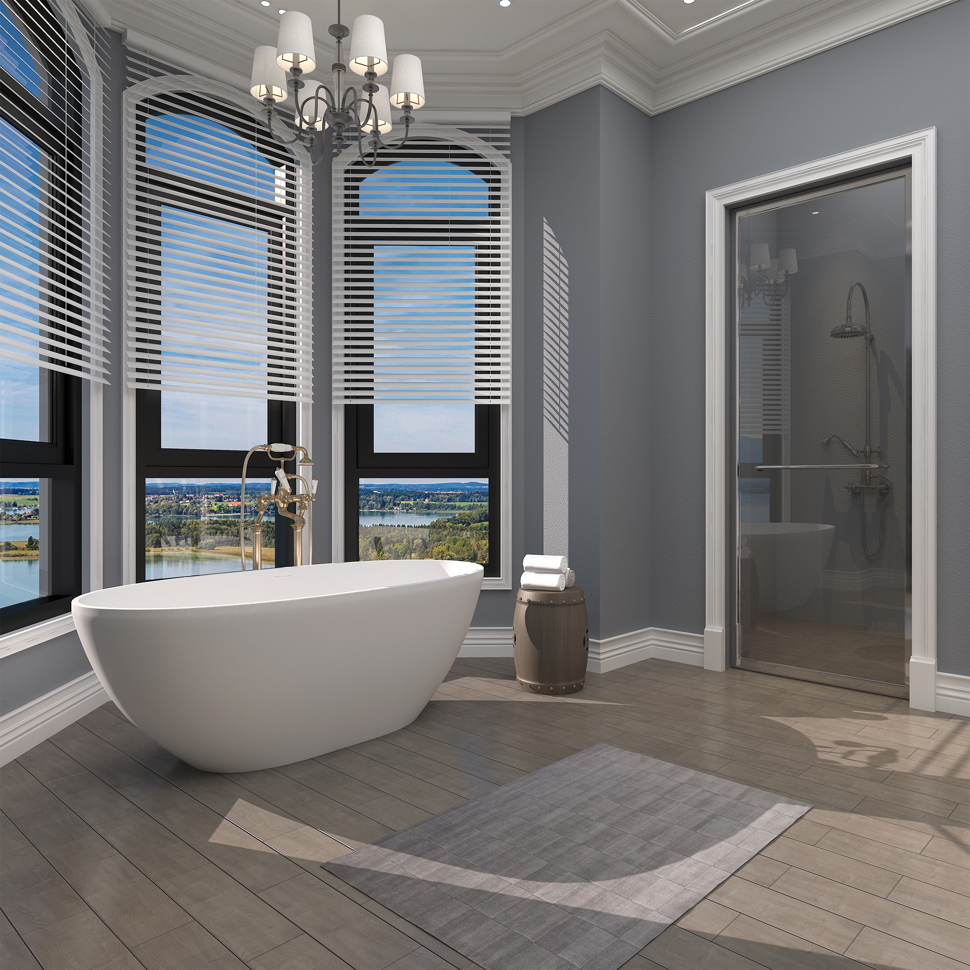 Boyel Livong 61" Matte White Faux Stone Freestanding Soaking Tub with Drain