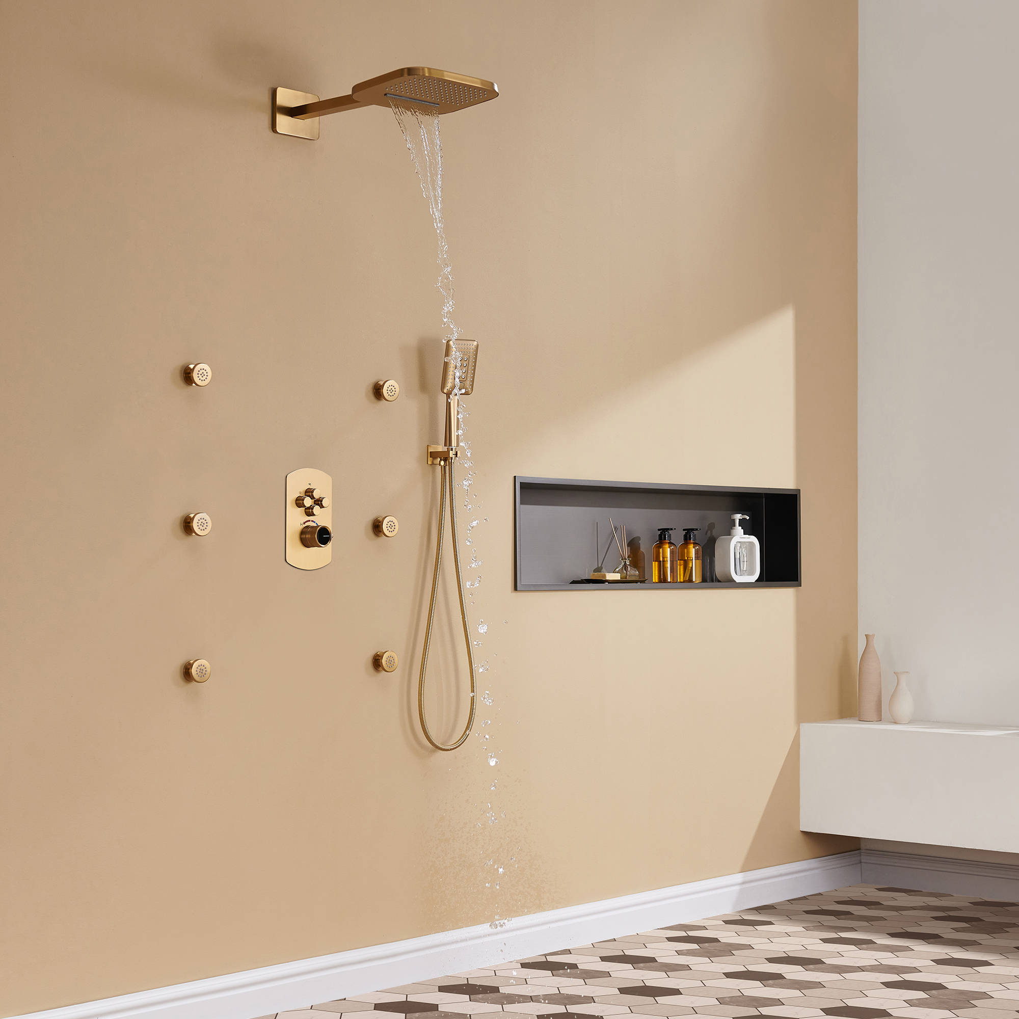 Mondawe Pressure Balanced 4-Spray Patterns 22 in. Wall Mounted Rainfall Dual Shower Heads-Mondawe