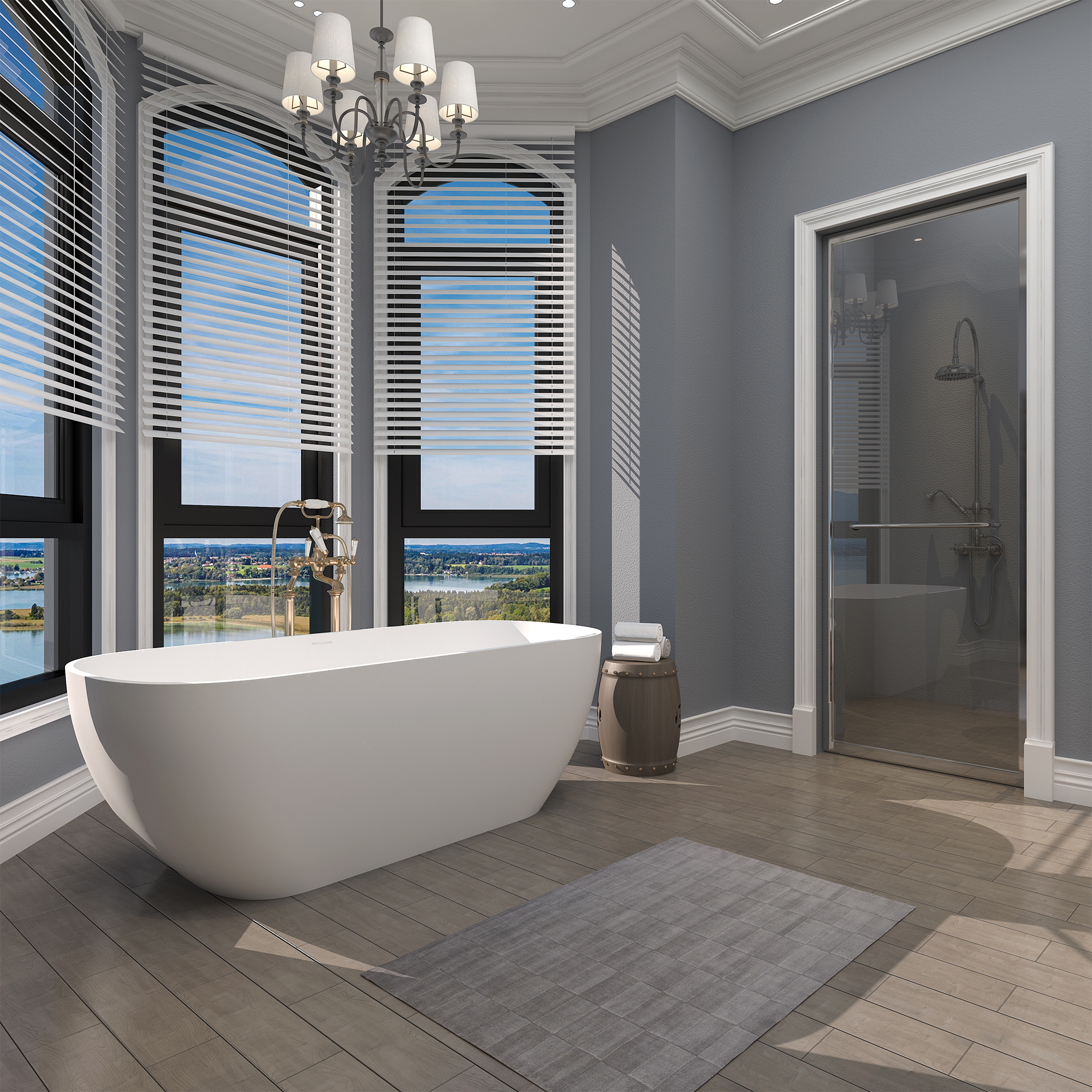 67'' Resin Stone Freestanding Bathtub, Matte White Solid Surface Free Standing Tub, Classic Double Ended Soaking Bathtub with Drain, Drain Hose & Sanding Paper