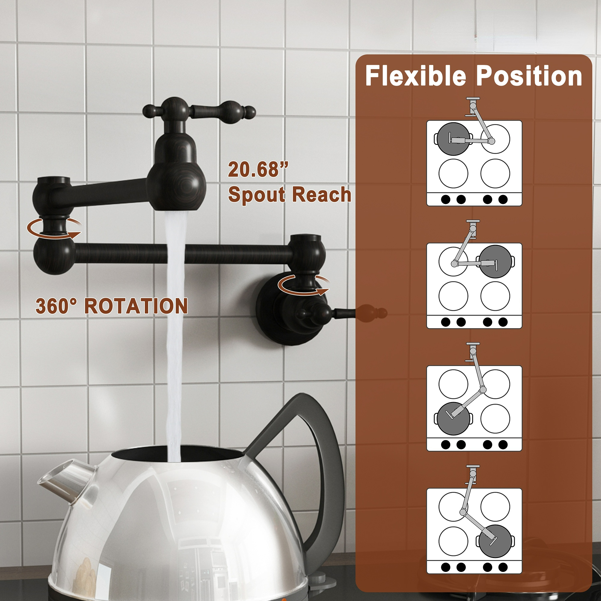Boyel Living Matte Black Double Handle Wall-mount Pot Filler Kitchen Faucet