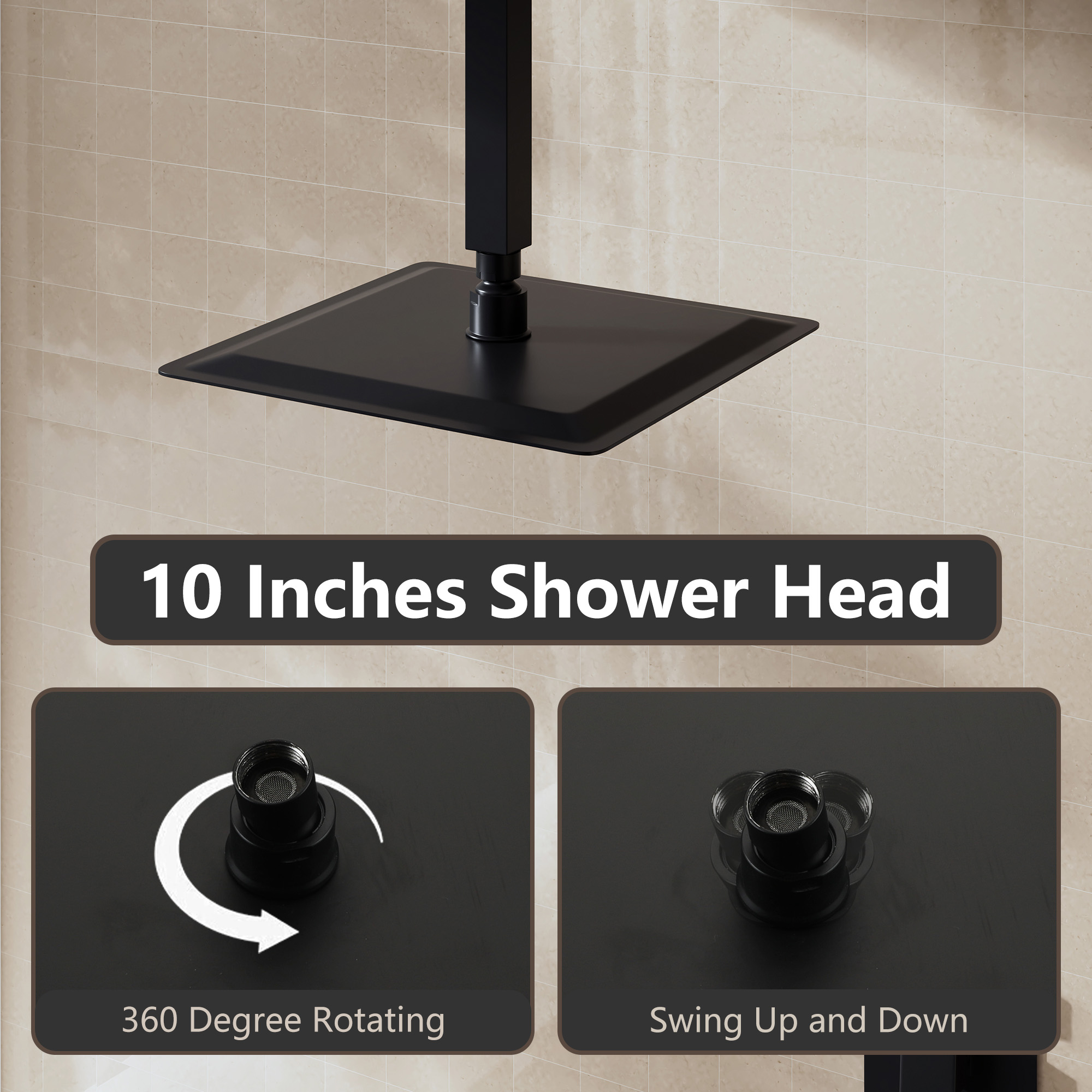 10"/12" Stainless Steel 360 Degree Adjustable 0.08" Ultra-thin Rectangle Shower Head In Matte Black/Brushed Nickel
