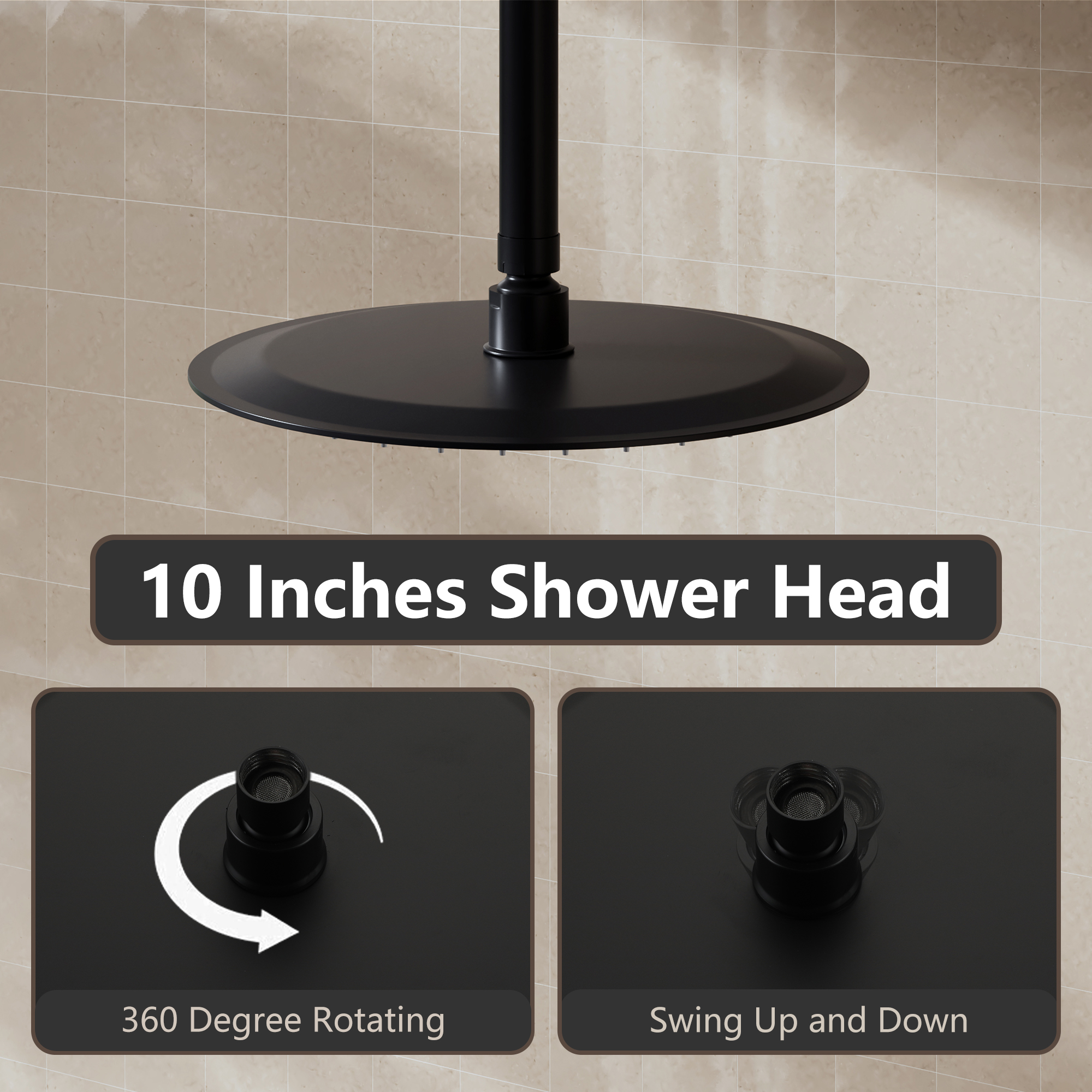 10"/12" Stainless Steel 360 Degree Adjustable 0.08" Ultra-thin Round Shower Head In Matte Black/Brushed Nickel