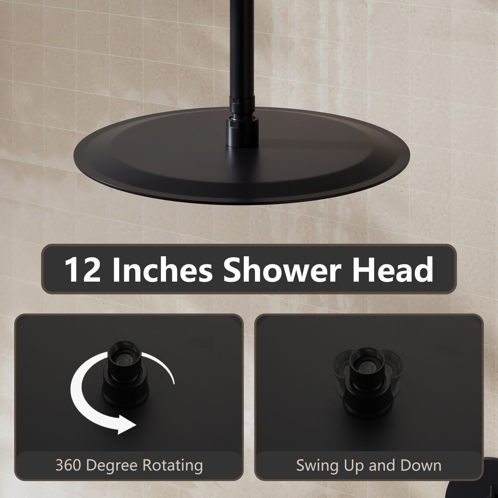 10"/12" Stainless Steel 360 Degree Adjustable 0.08" Ultra-thin Round Shower Head In Matte Black/Brushed Nickel