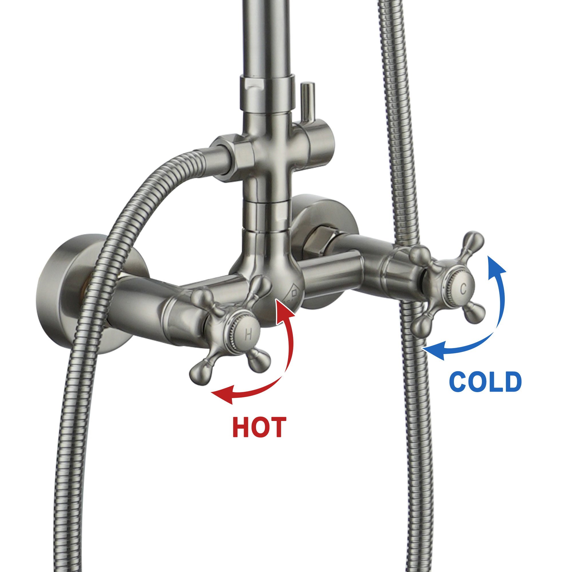 Boyel Living 8 in. Wall Mount Complete Shower System Exposed Pipe with Dual Shower Heads
