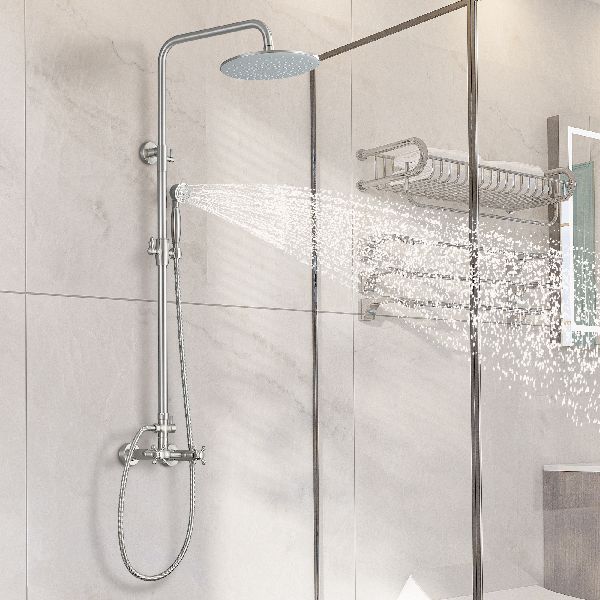 Boyel Living 8 in. Wall Mount Complete Shower System Exposed Pipe with Dual Shower Heads