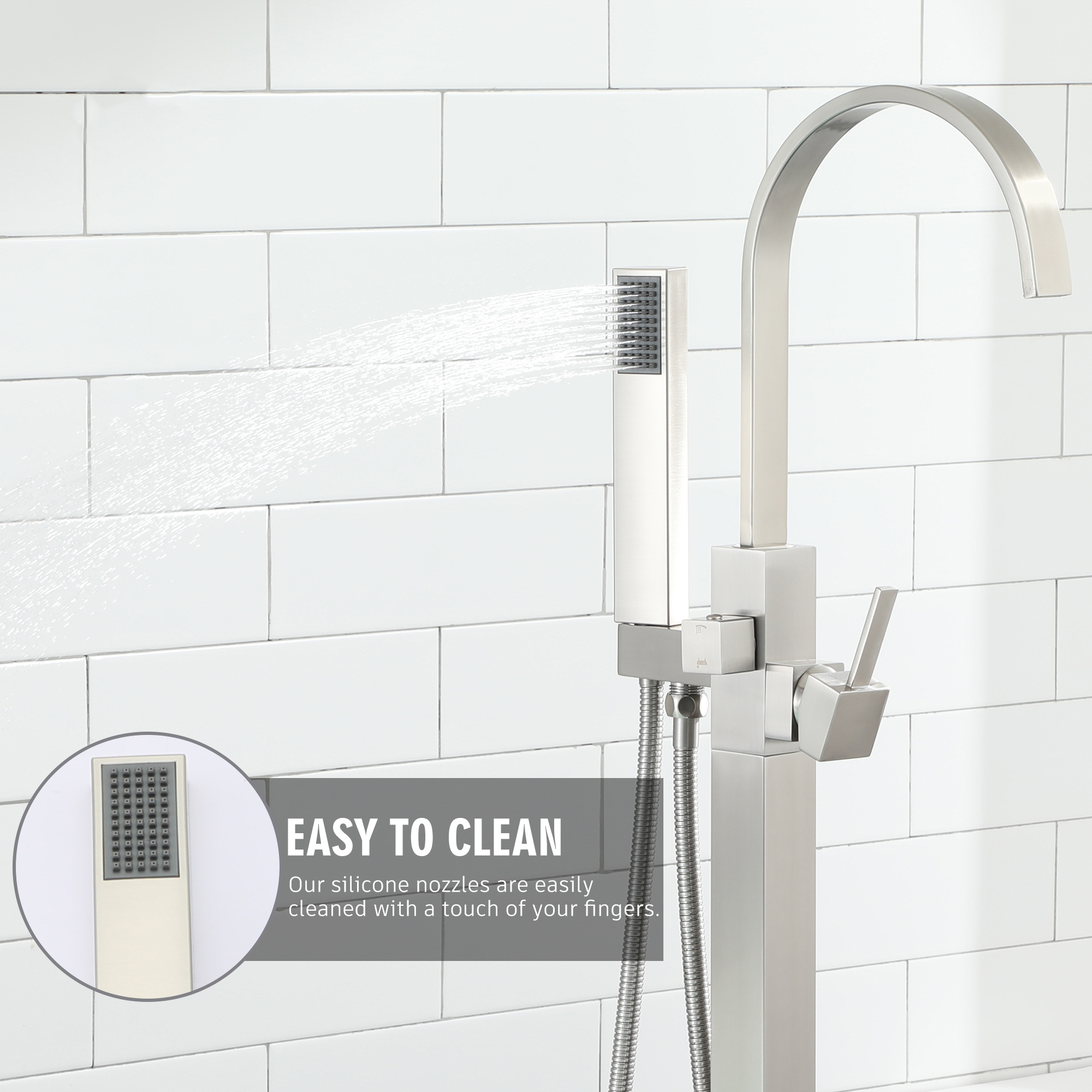 Single-Handle Floor-Mounted Bathtub Faucet High Flow Bathroom Tub Filler with Hand Shower, Brushed Nickel
