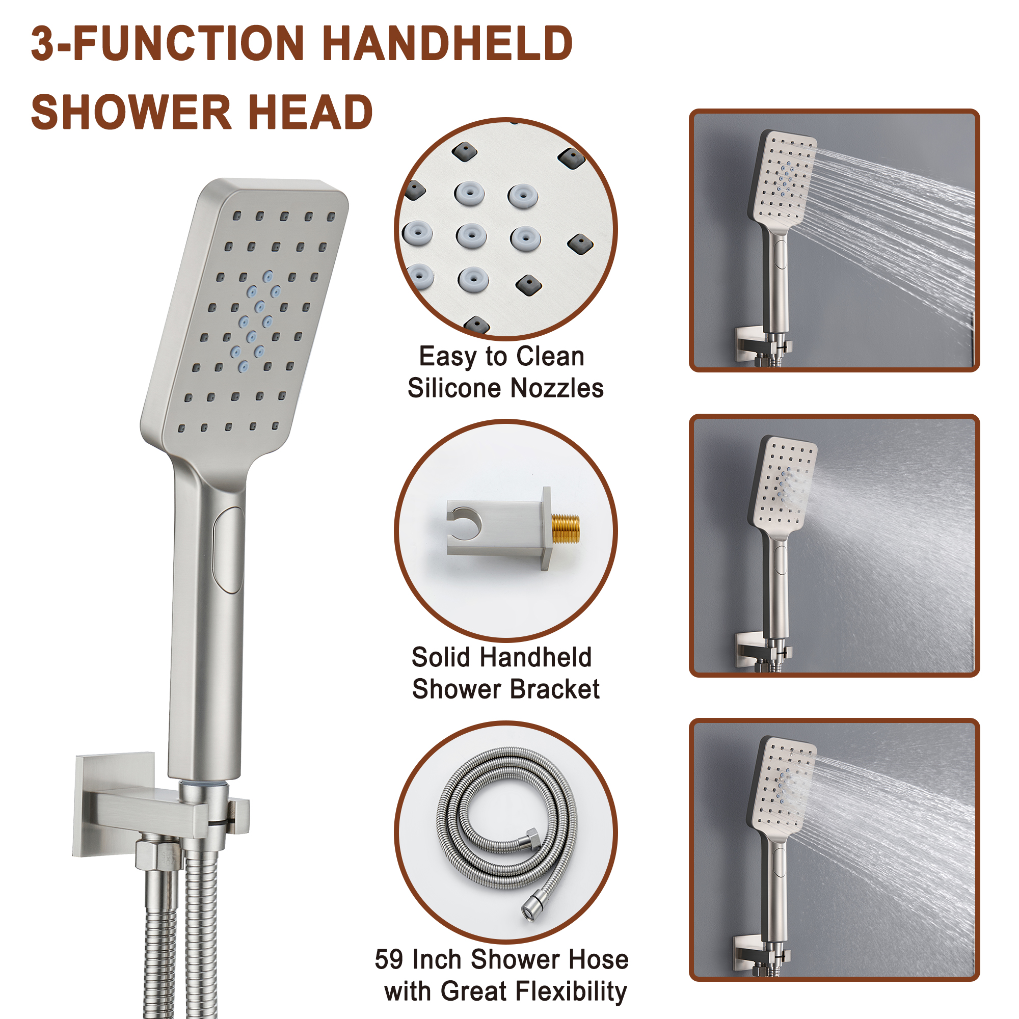 Mondawe Luxury Thermostatic LED 4-Spray Patterns 12 in. Flush Ceiling Mount Rainfall Dual Shower Heads-Mondawe