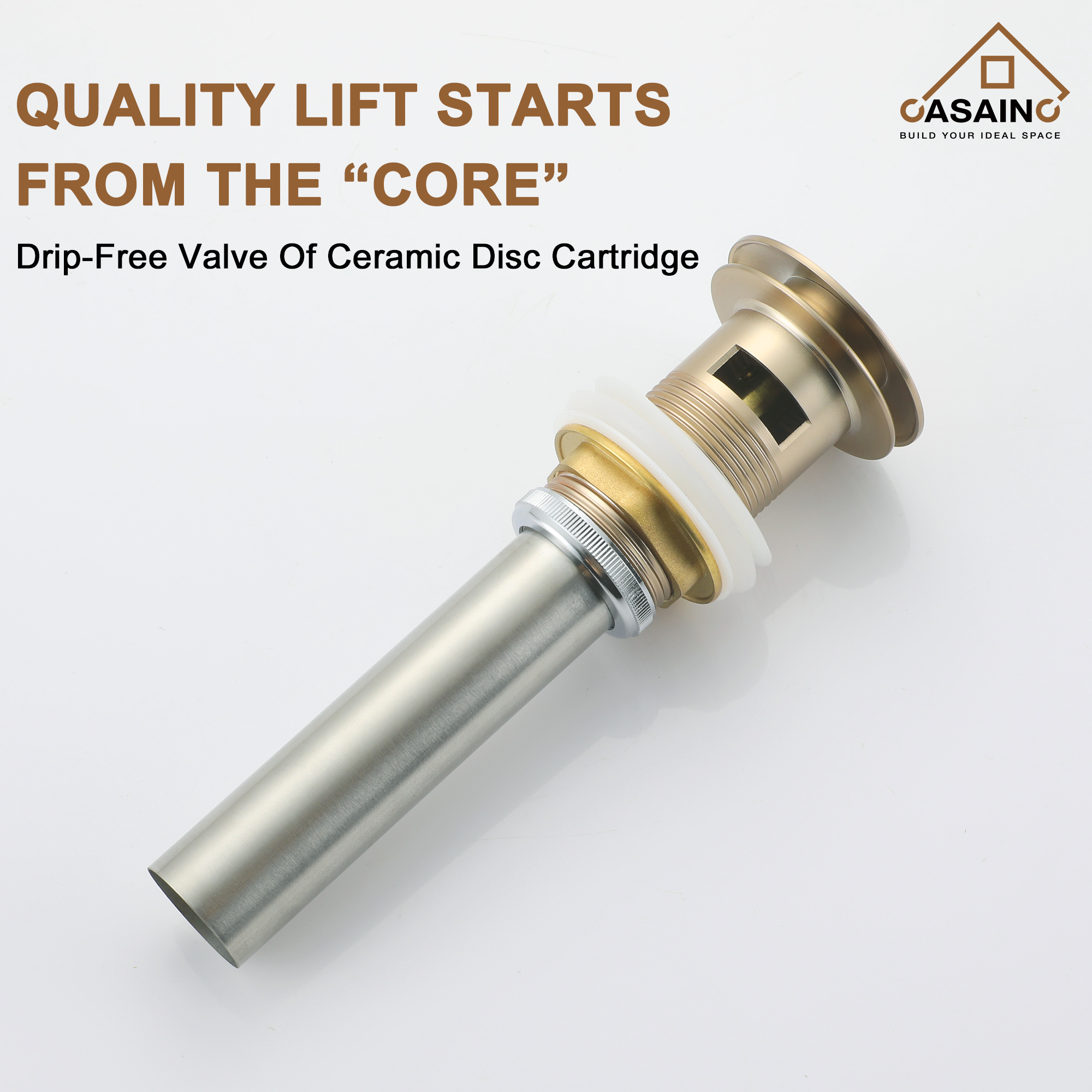 Single Handle Single Hole Bathroom Vessel Sink Faucet with Pop-Up Drain and Spot Resistant in Brushed Champagne Gold