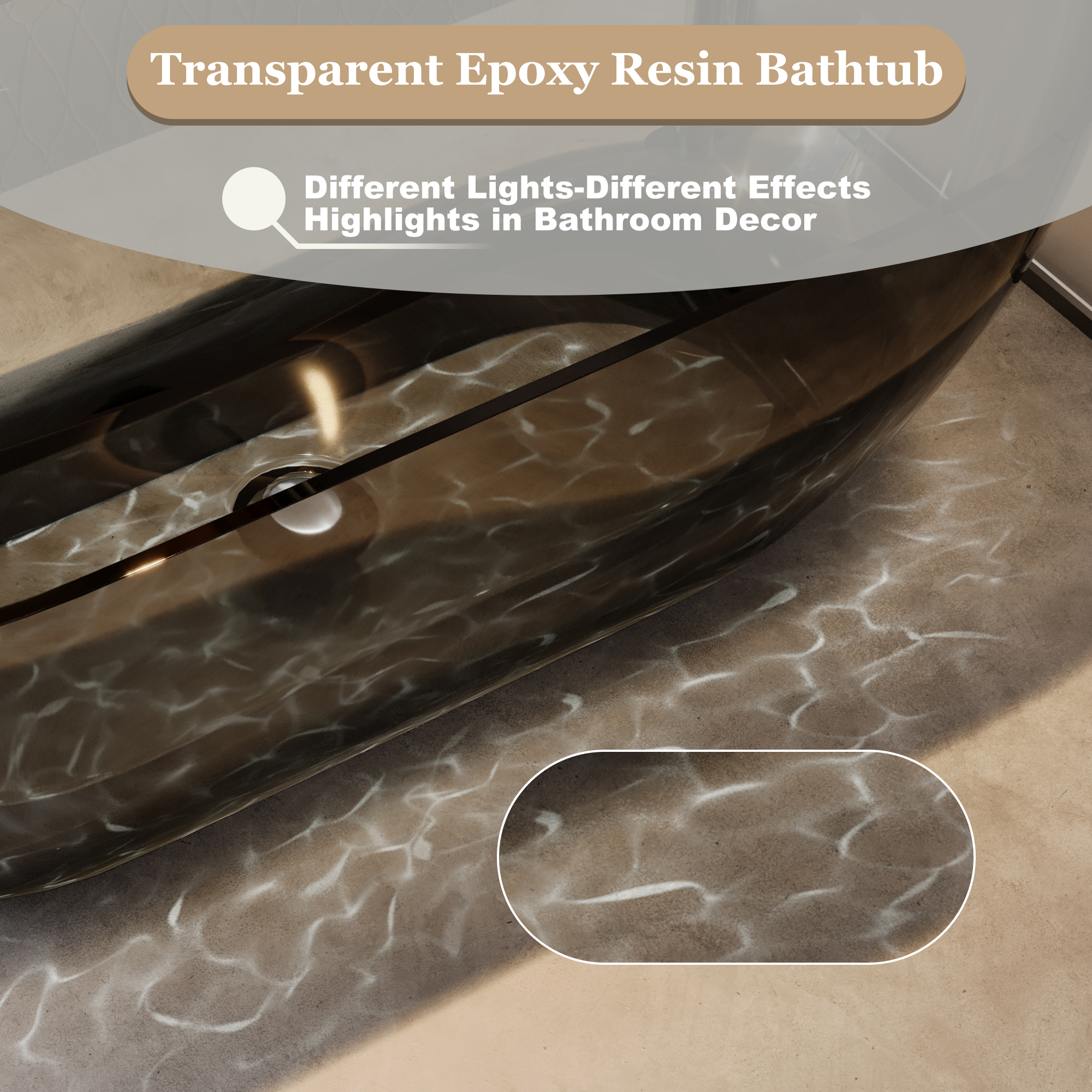 69" Resin Freestanding Bathtub Transparent Soaking Tub Modern Oval Design Stand Alone Tub with Pop-up Drain and Overflow,Black & Grey/Coffee/Purple/Blue