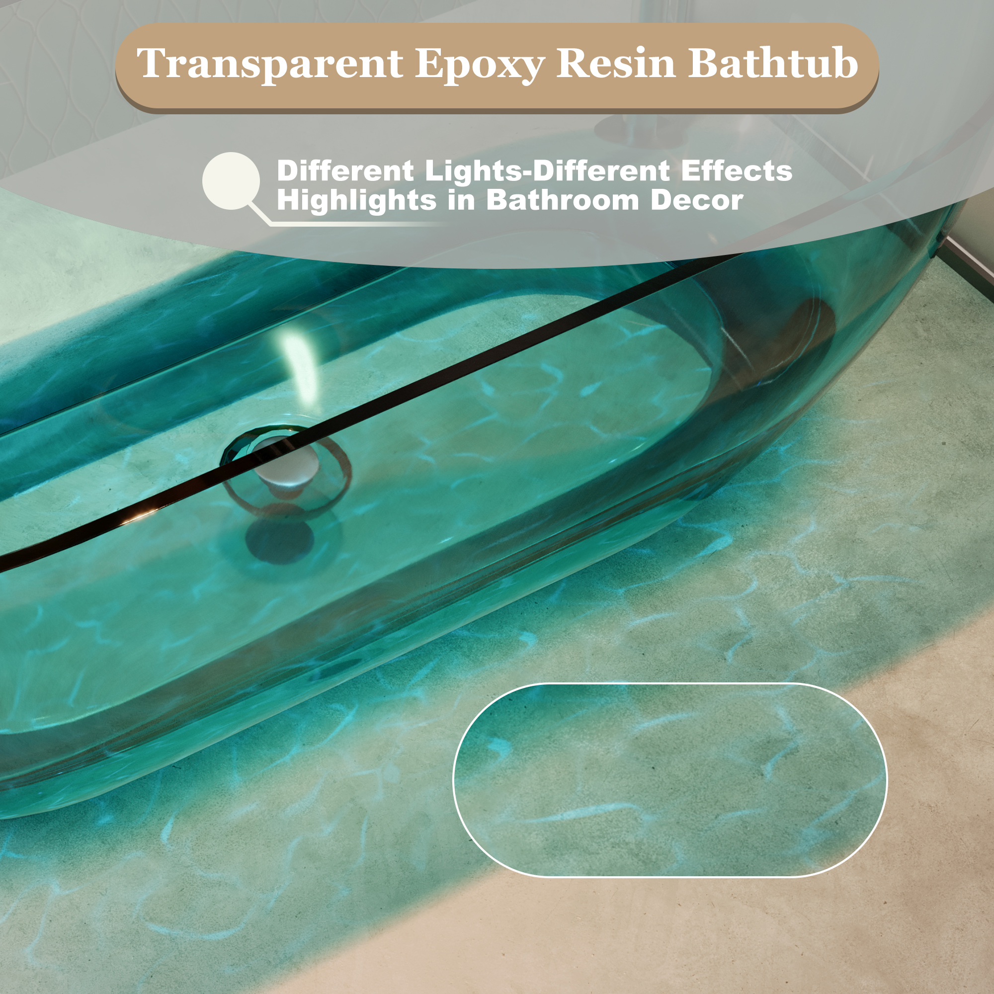 69" Resin Freestanding Bathtub Transparent Soaking Tub Modern Oval Design Stand Alone Tub with Pop-up Drain and Overflow,Black & Grey/Coffee/Purple/Blue