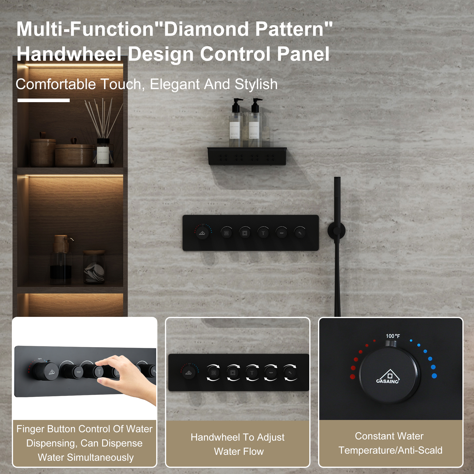 23.6 in. Single-Handle 5-Spray Square Shower Faucet 2.5 GPM with Body Spray in. Matte Black, Valve Included