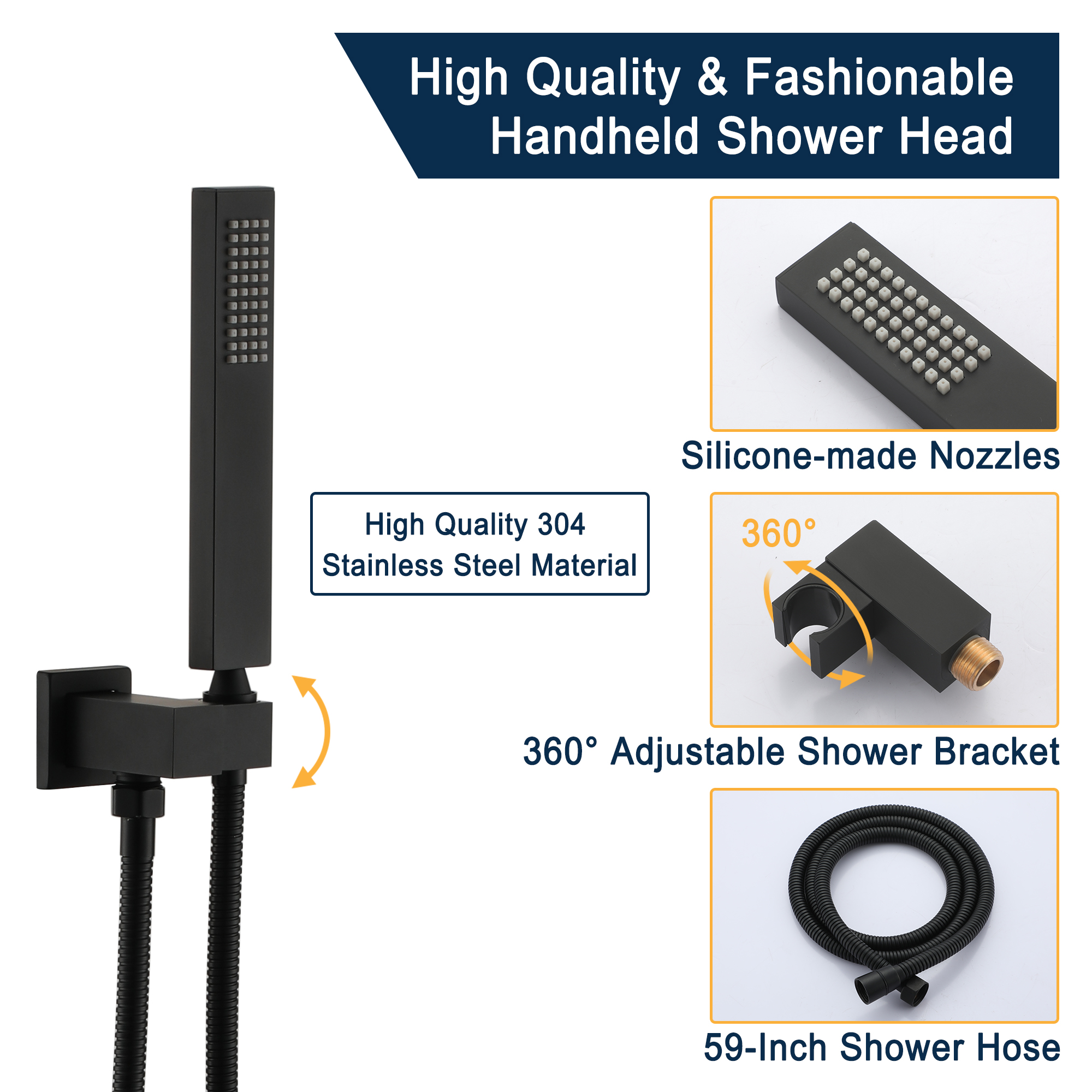 Duschsystem Regenduschkopf Hochdruck Duscharmatur System 10 Zoll Deckenbrause mit Handbrause für Badezimmer, Mattschwarz