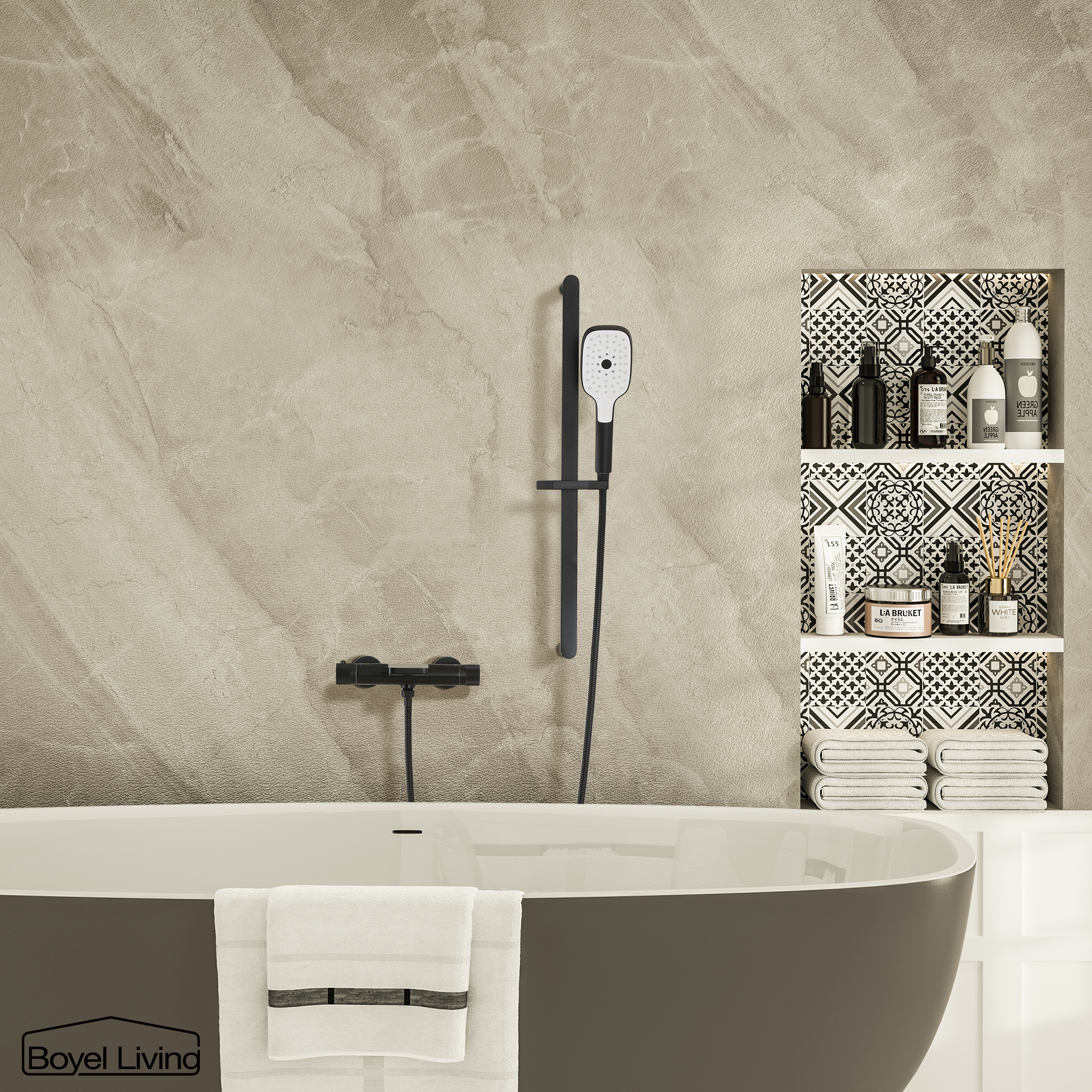 Shower Tub Kit, Matte Black Tub Shower Faucet Set, Bathtub Faucet with Sprayer, Wall Mount Shower Faucet with Tub Spout, Modern Multi-Function Handheld Shower Faucet for Bathtub