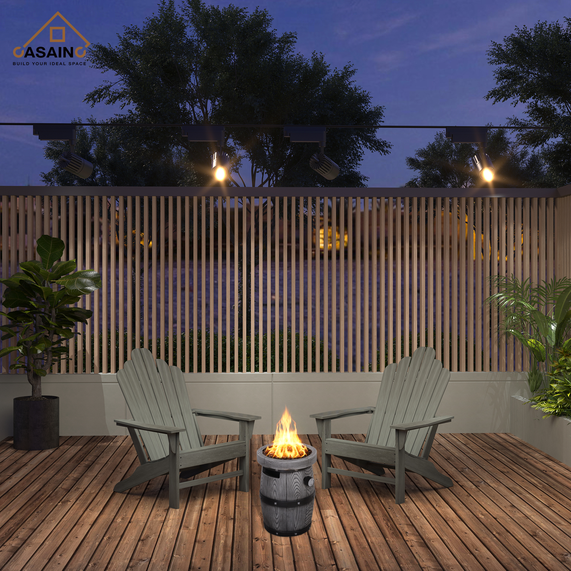 5-Piece / 3-Piece HDPE Adirondack Chair Outdoor Meeting Set with 14-inch Round Fire Pit,10000 BTU , suitable for the garden or balcony.