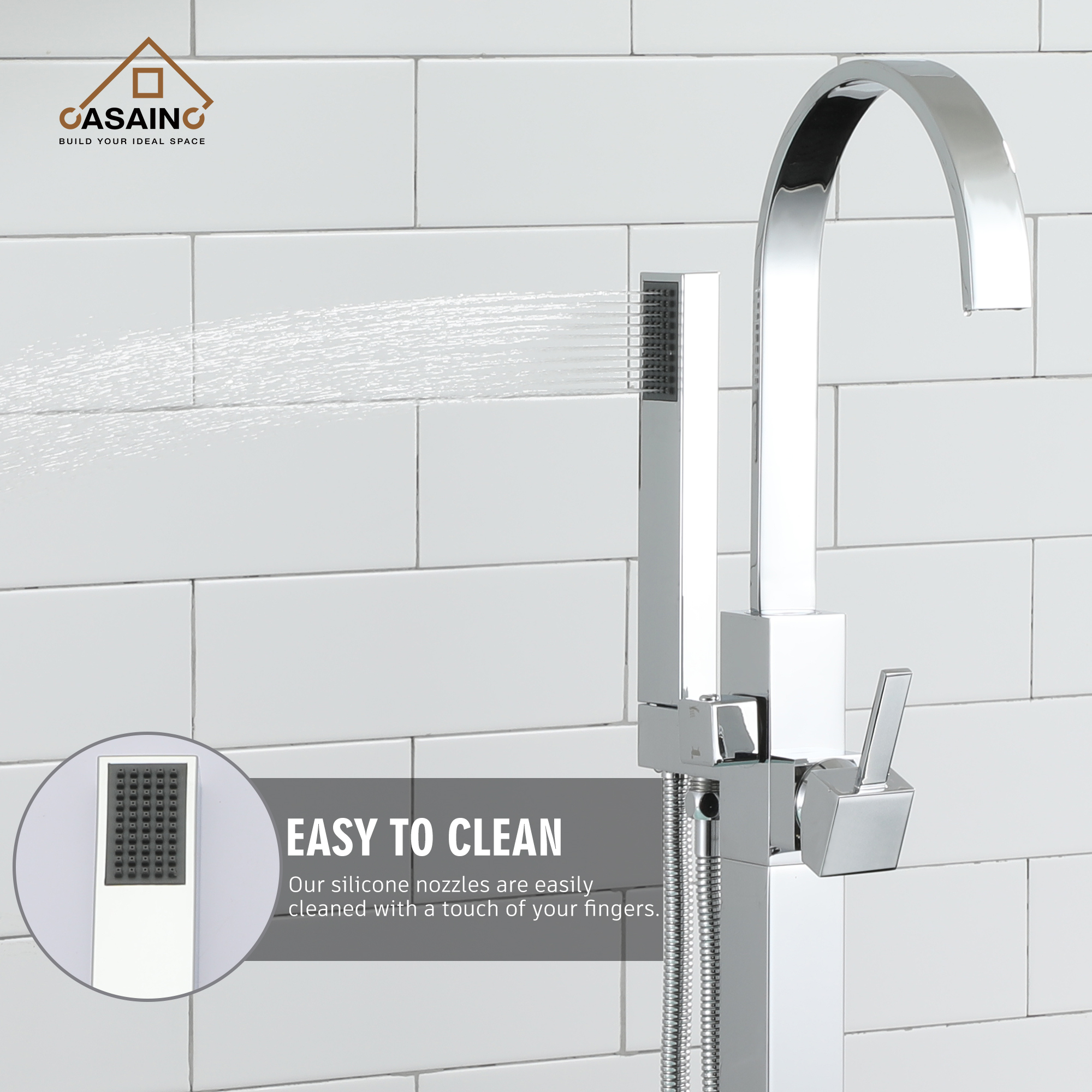 Single-Handle Floor-Mounted Bathtub Faucet High Flow Bathroom Tub Filler with Hand Shower, Brushed Nickel/Matte Black/Chrome