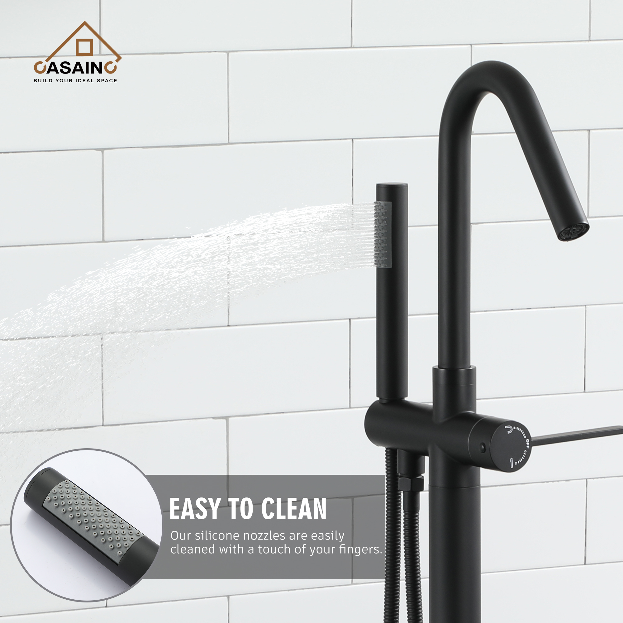 Freestanding Bathtub Faucet with Hand Shower, 360-Degree Swivel Spout, 2.5 GPM High Flow Rate Brushed Brass