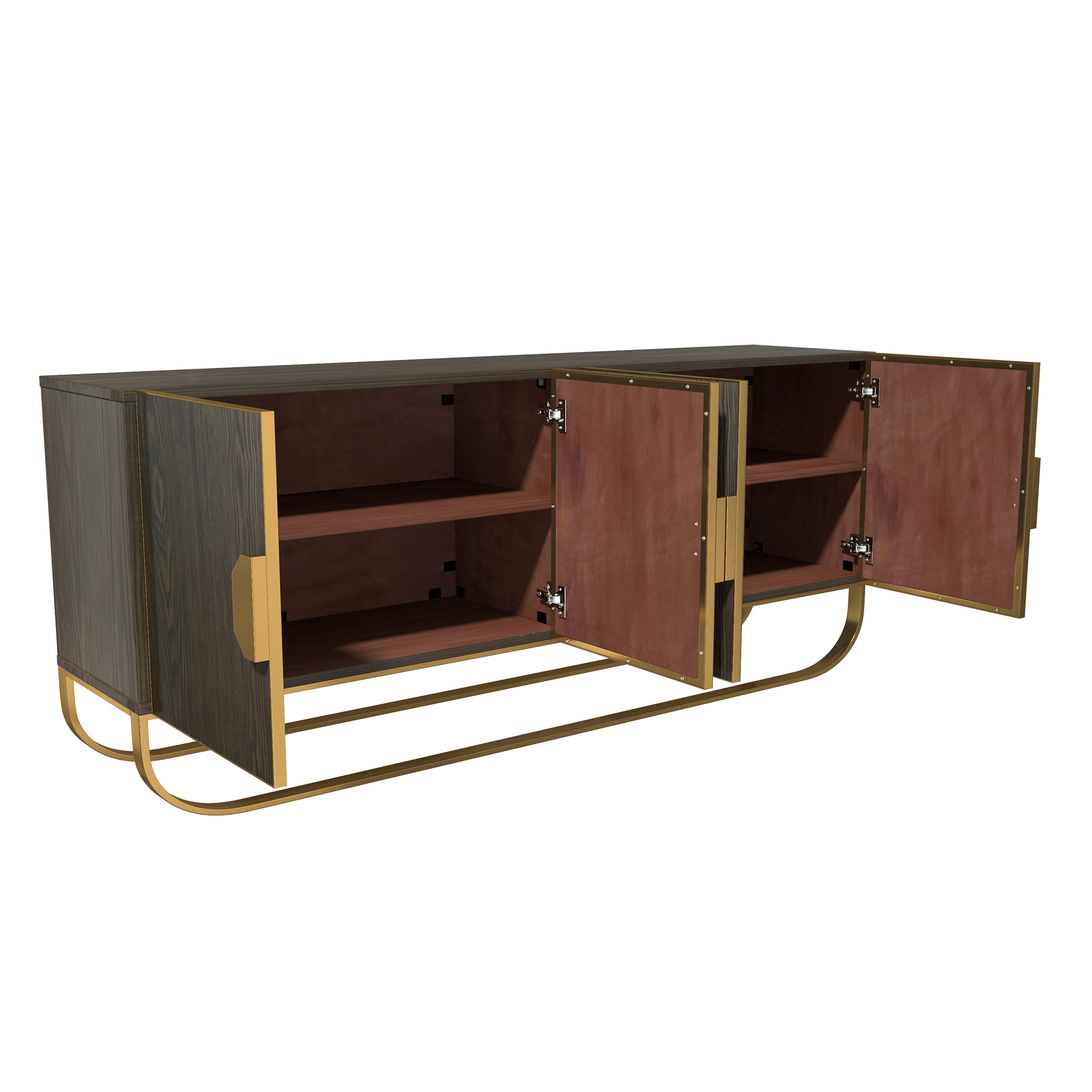 Dark Brown/White MDF 70.87 in. Modern Wood Grain Buffet Sideboard Dining Table with U-Shaped Stainless Steel Legs