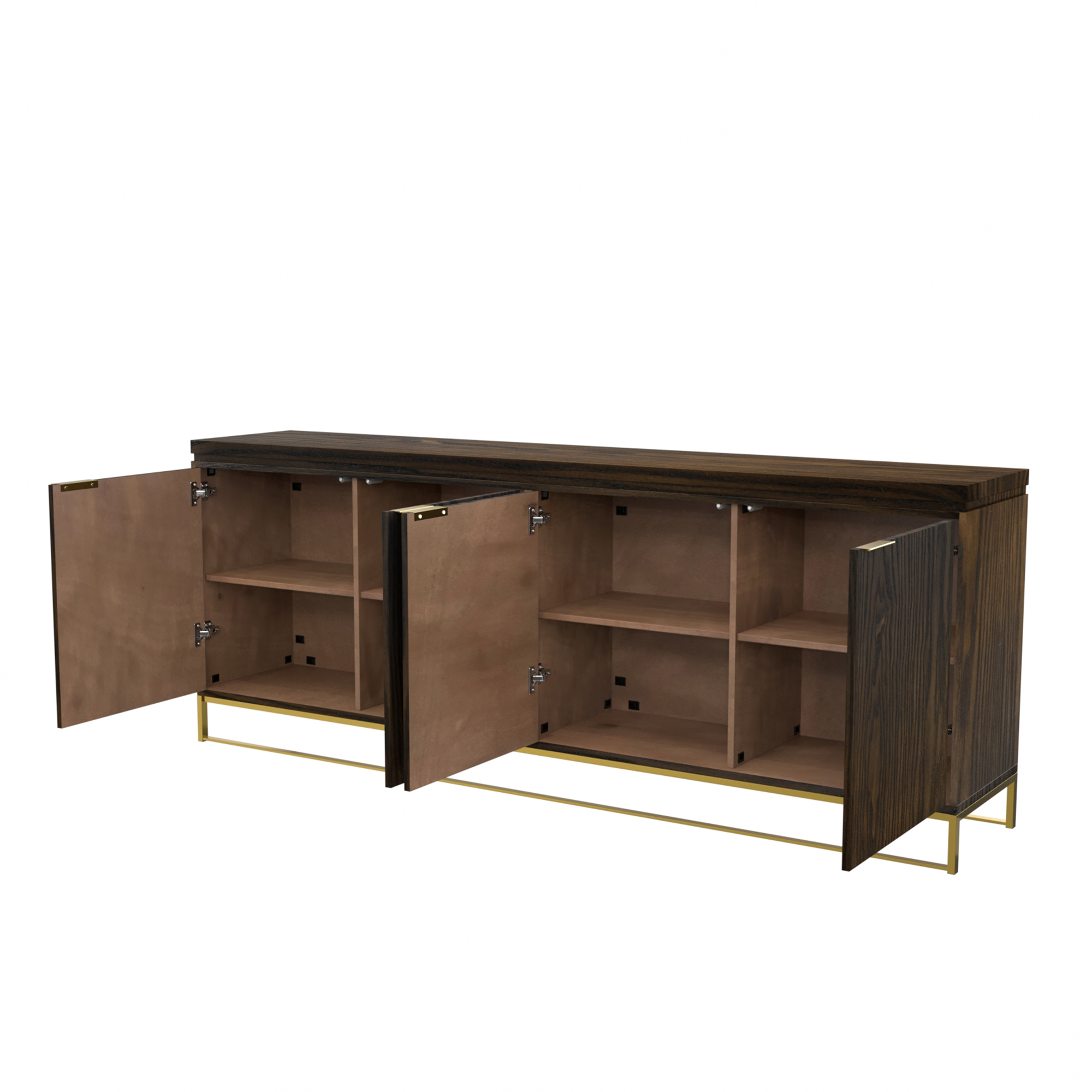 Dark Brown/White MDF 4-Door 81.5 in. Modern Buffet Sideboard Dining Table with Stainless Steel Brushed Gold Legs