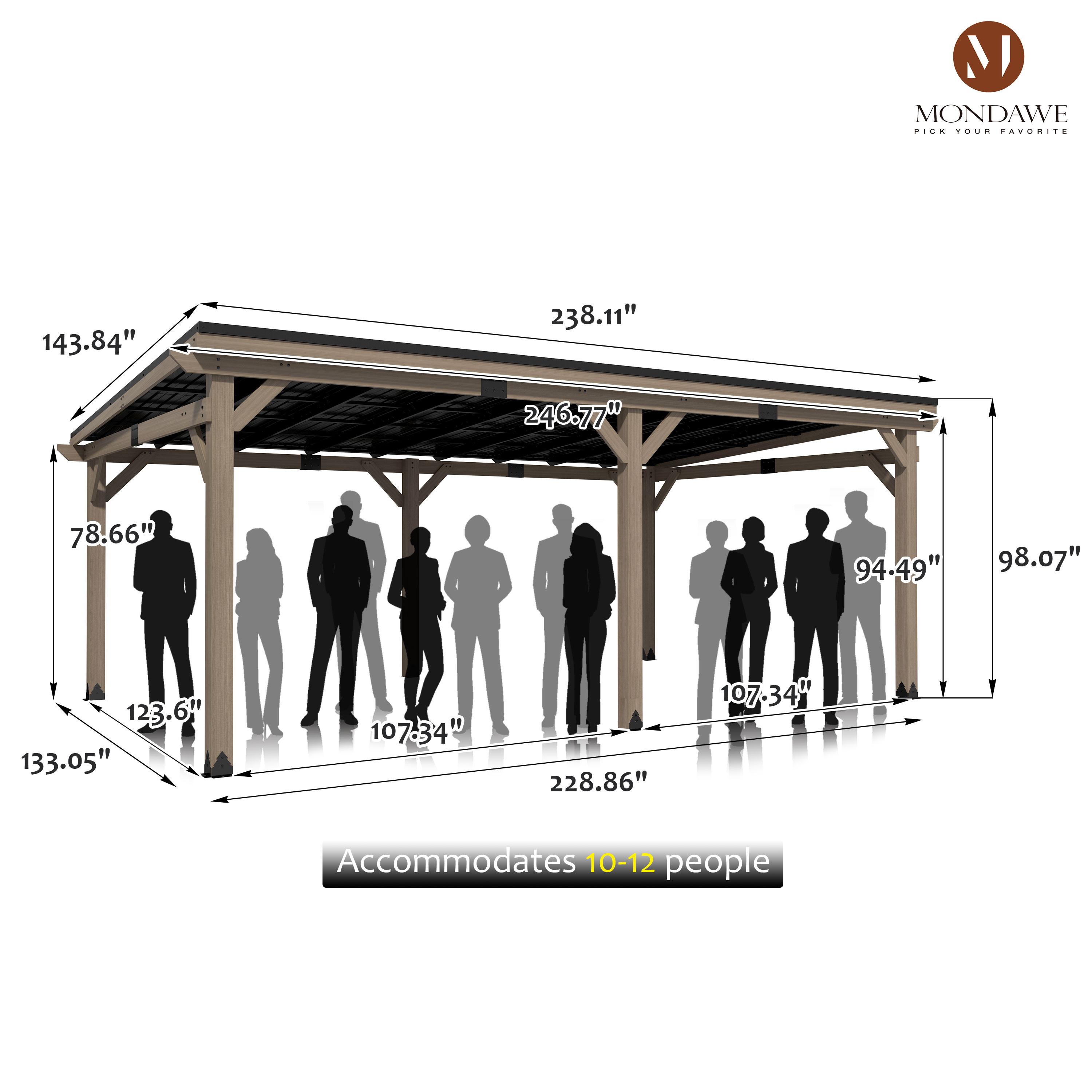 Outdoor Cedar Wooden Hardtop Gazebo with Pitched Galvanized Steel Roof