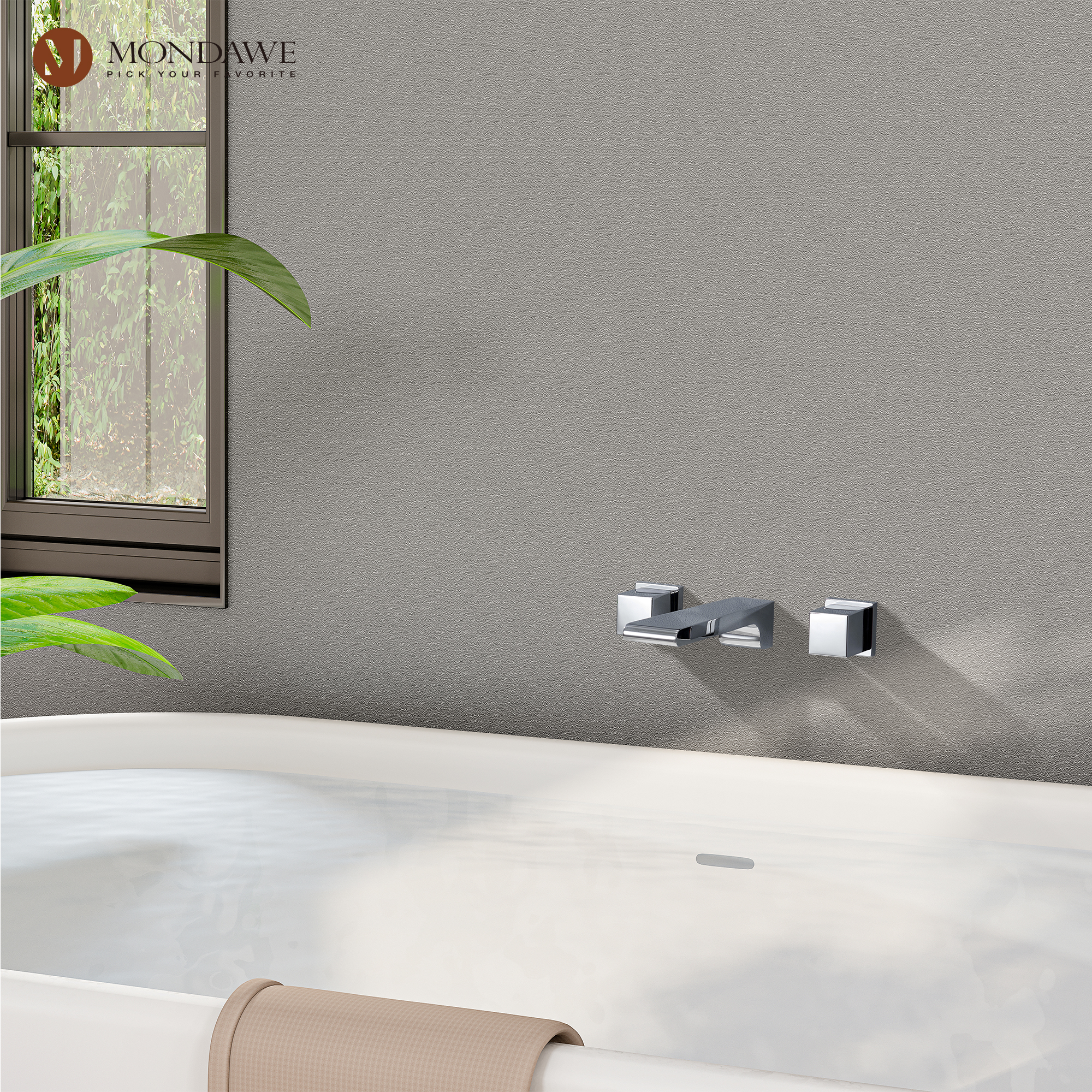 Mondawe Spot Free Widespread Wall Mount 3-Hole Sink  Water Tap with Double Handle-Mondawe