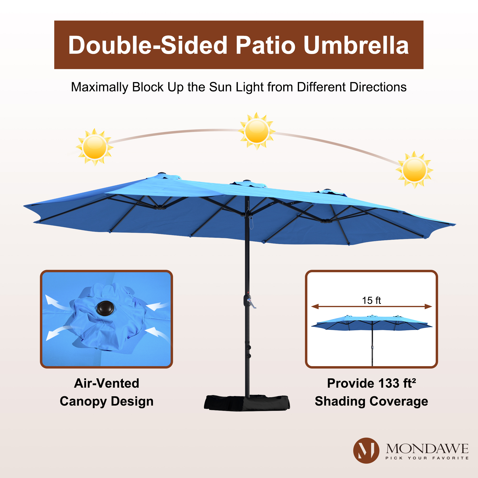 Mondawe 15ft Rectangular Patio Market Umbrella with Base-Mondawe