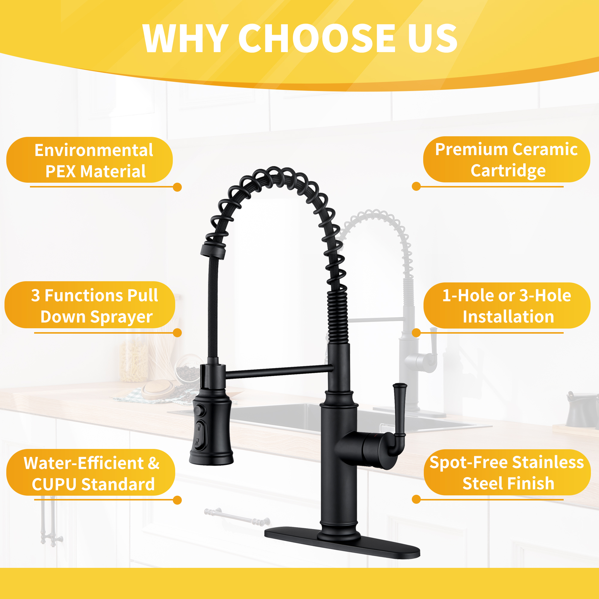 Mondawe Kitchen Faucets Commercial Single Handle Single Lever Pull Down Sprayer Spring Kitchen Sink Faucet