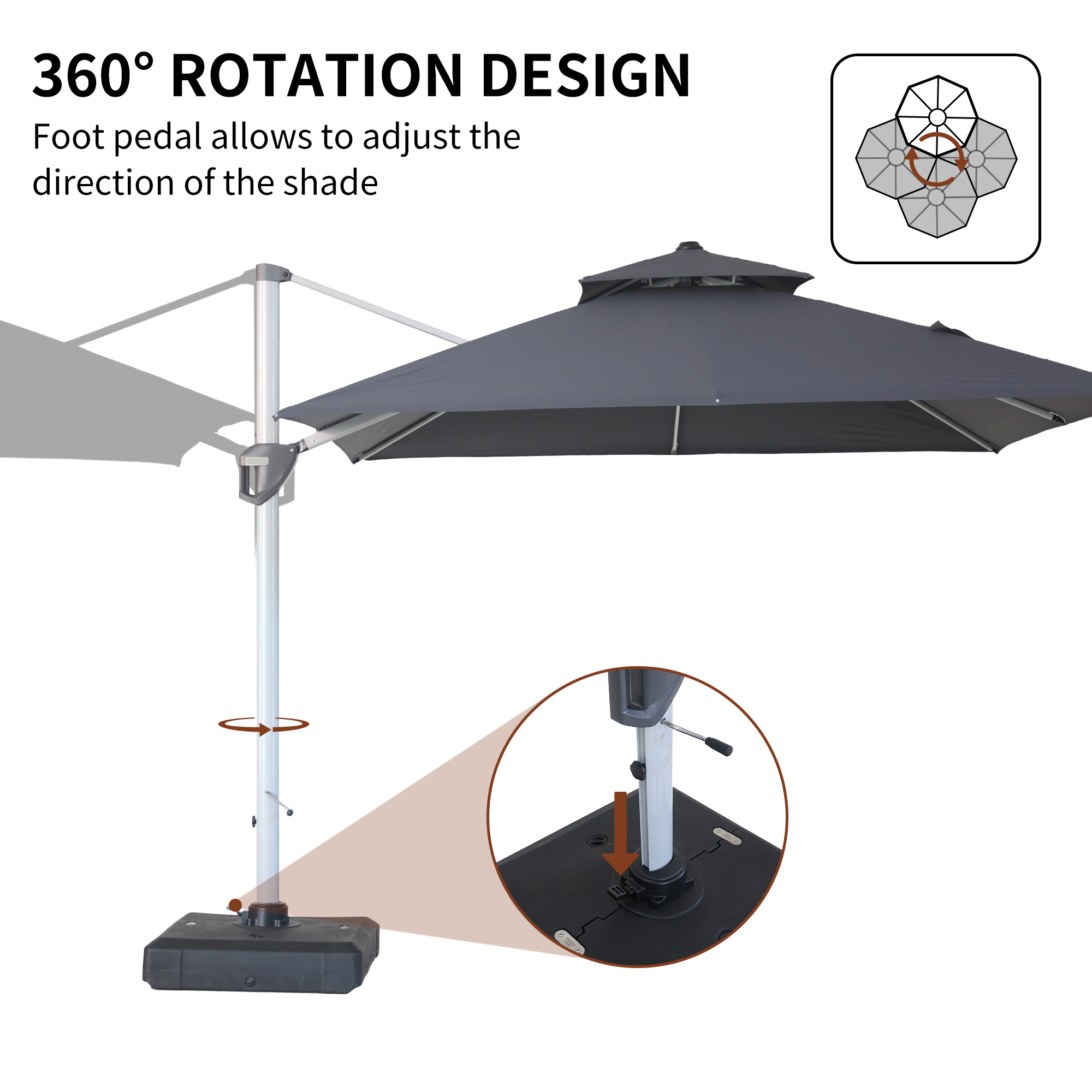 10/11ft Square Cantilever Patio Umbrella with 5 Adjustable Angles, Outdoor Sunshade with Base for Deck, Garden, or Pool