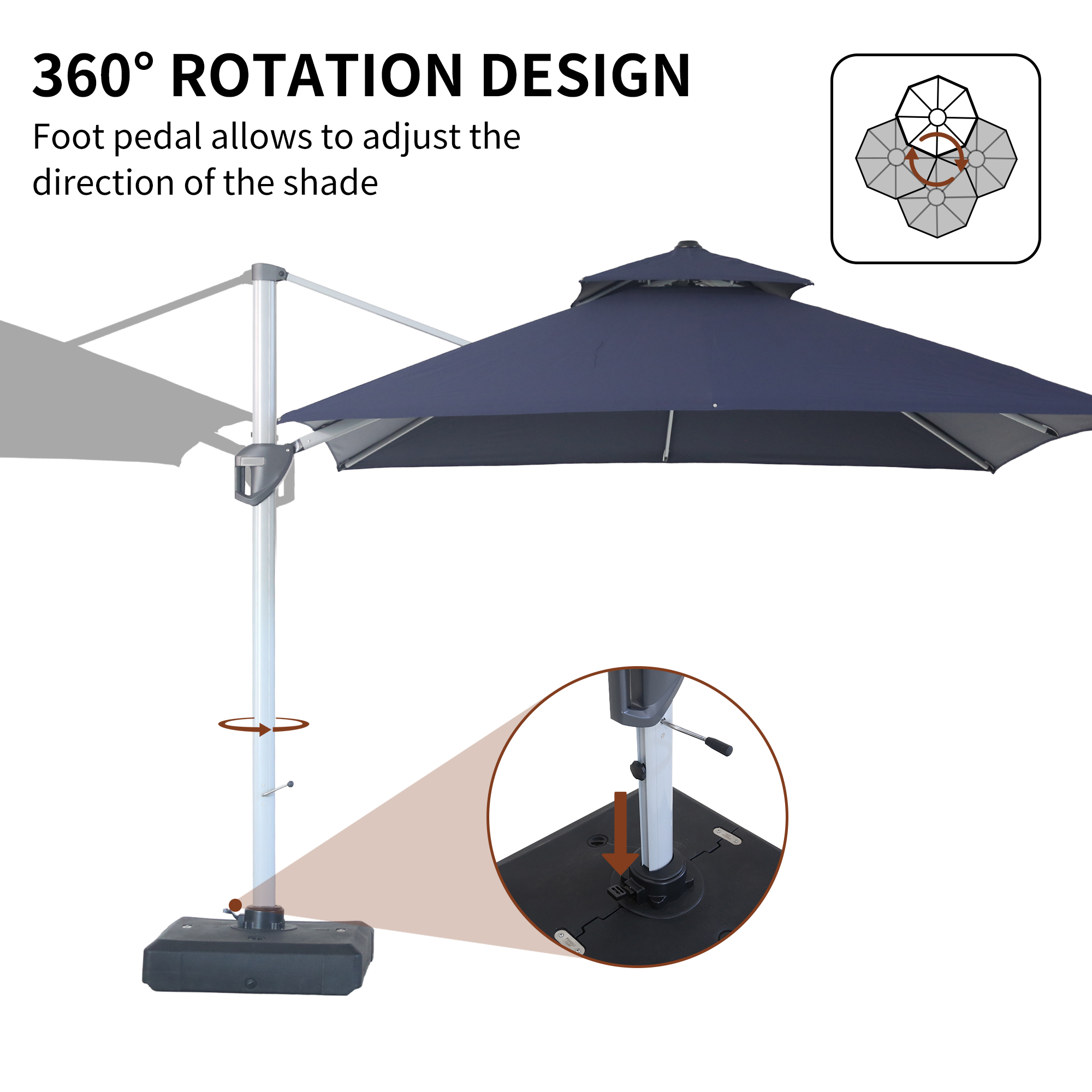 10/11ft Square Cantilever Patio Umbrella with 5 Adjustable Angles, Outdoor Sunshade with Base for Deck, Garden, or Pool