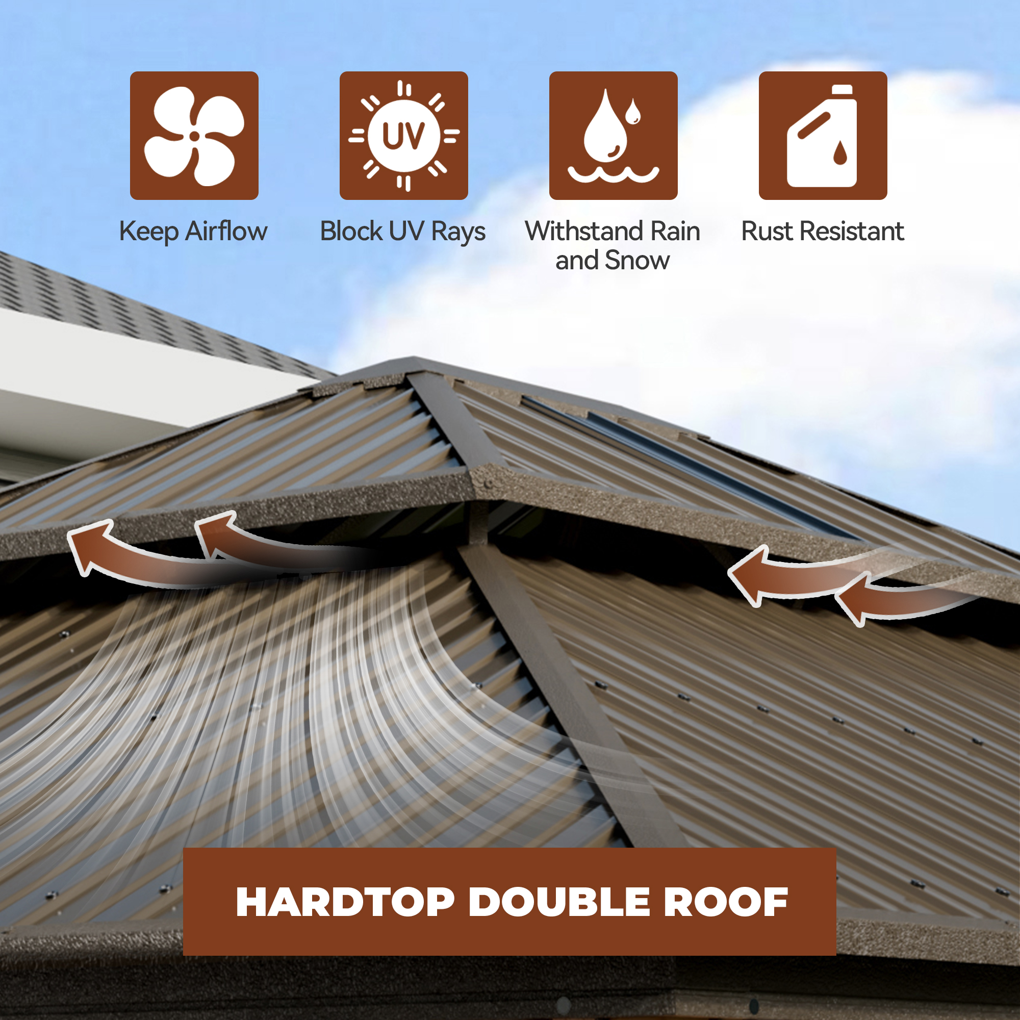 Cedar Frame Hard Top Gazebo with Galvanized Steel Double Roof, Curtain and Net, Outdoor Wooden Gazebo Pergola for Patio Lawn Backyard