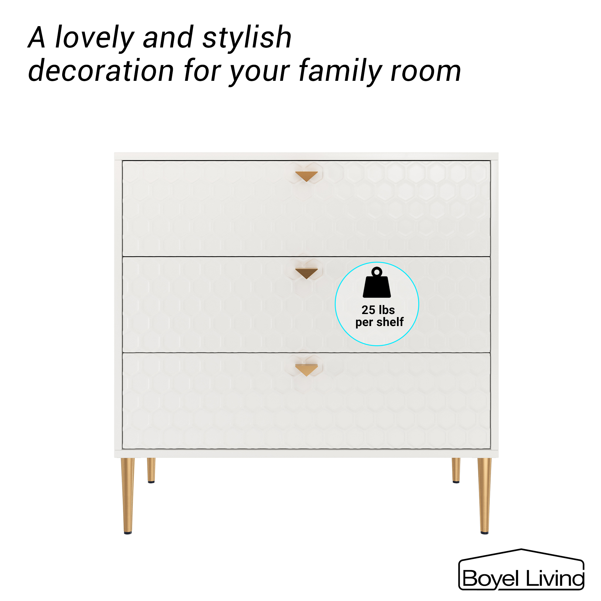 3 Drawers Storage TV Stand Sideboard Decorated Cabinet