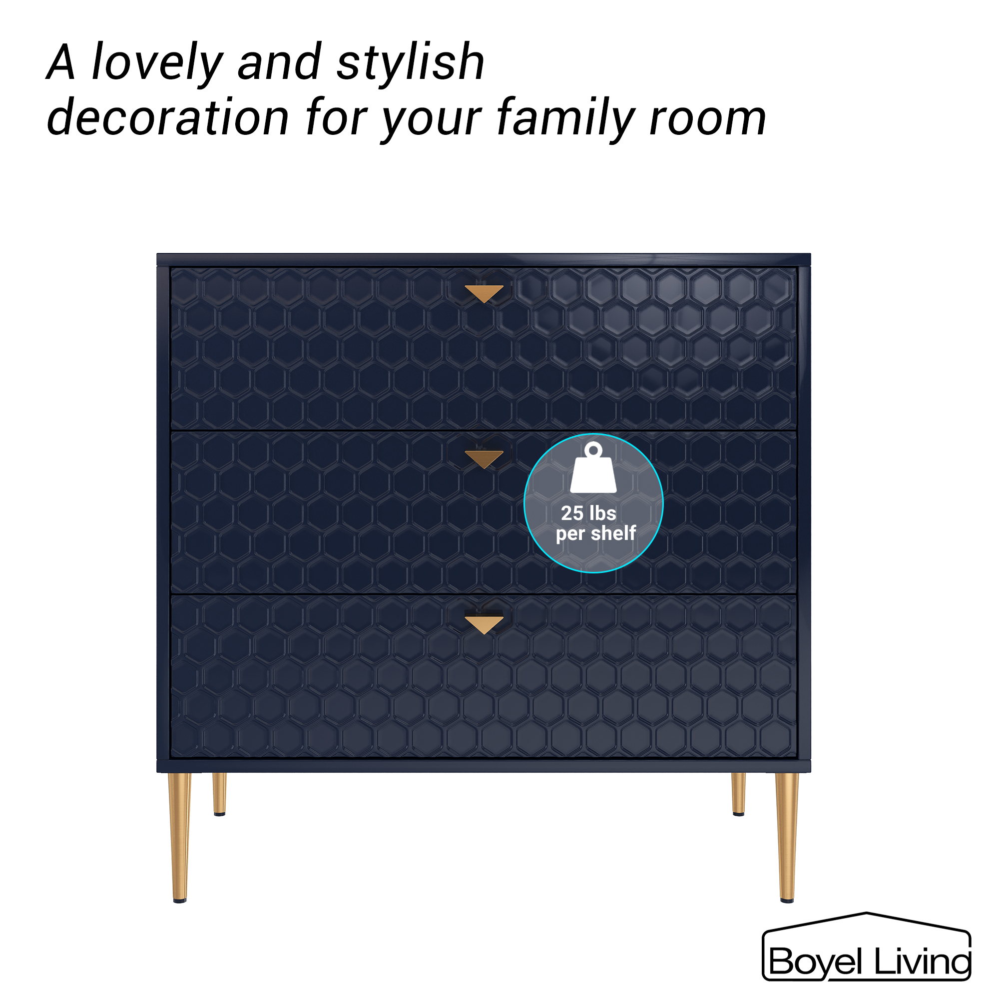 3 Drawers Storage TV Stand Sideboard Decorated Cabinet