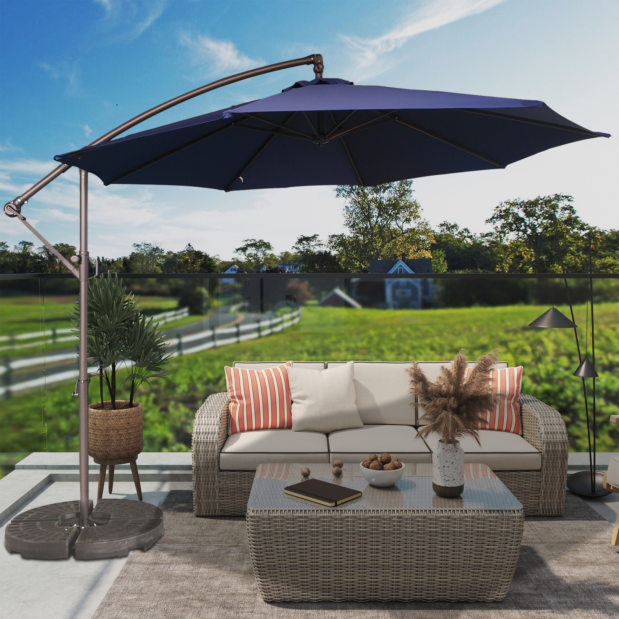 10 Ft Cantilever Patio Offset Umbrella Upgrade Crank Hanging Canopy Umbrella